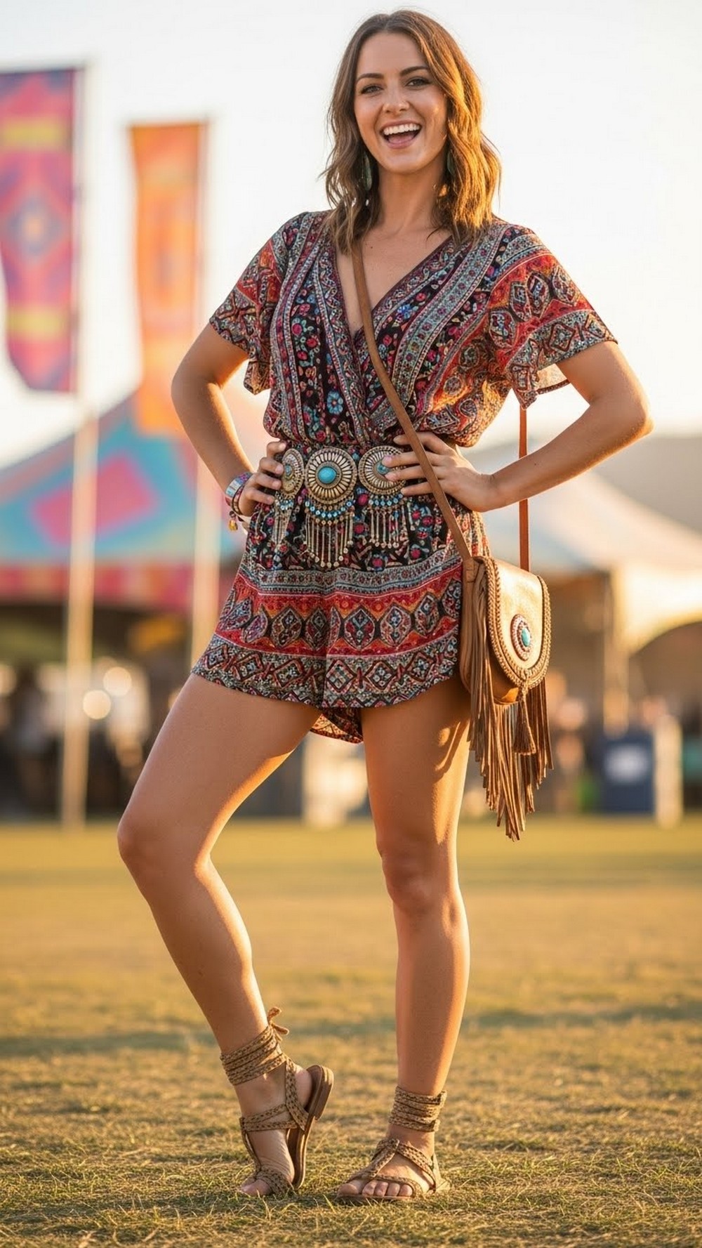 Boho Romper with Statement Belt