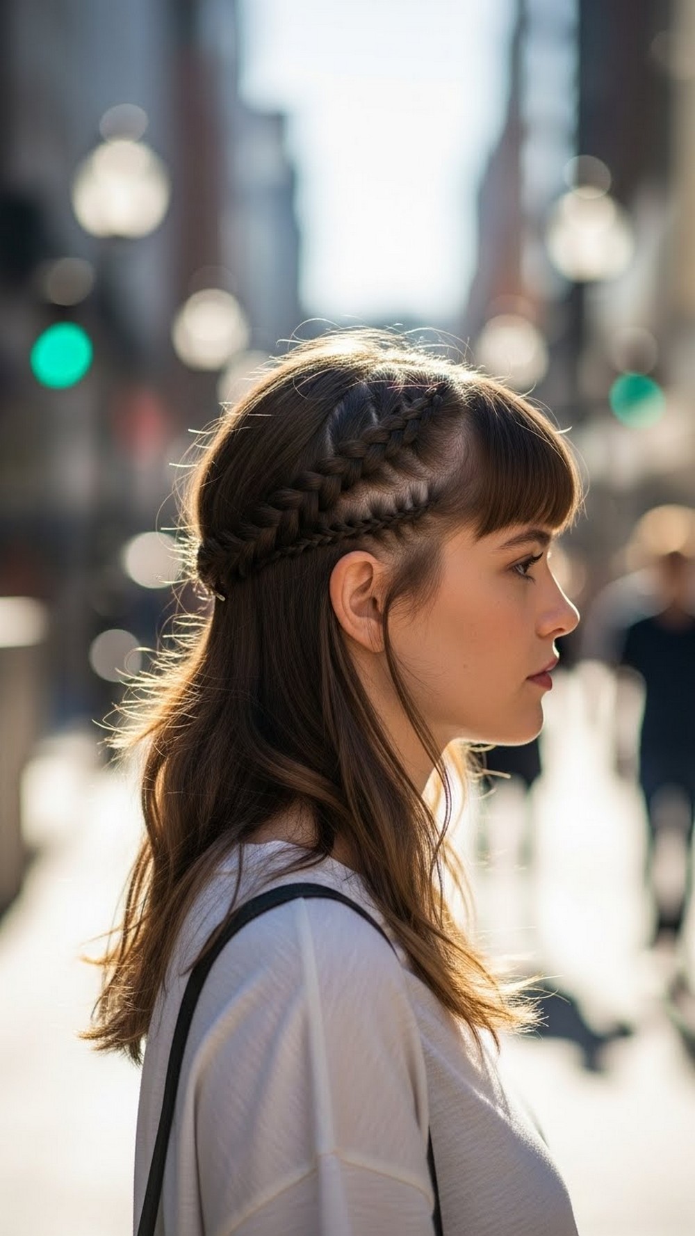 Braided Bangs into Loose Hair