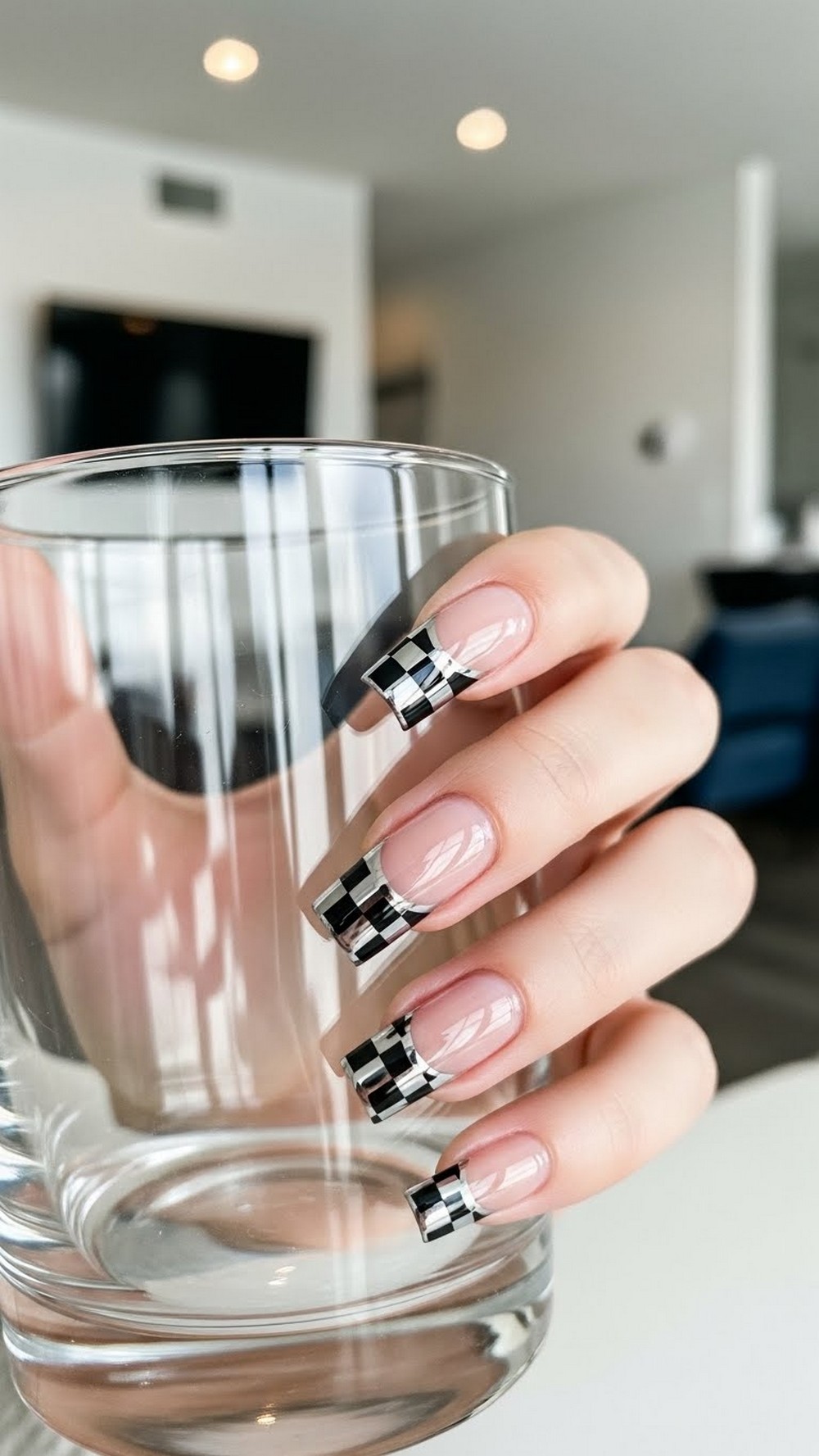 Chrome Checkerboard French Tips