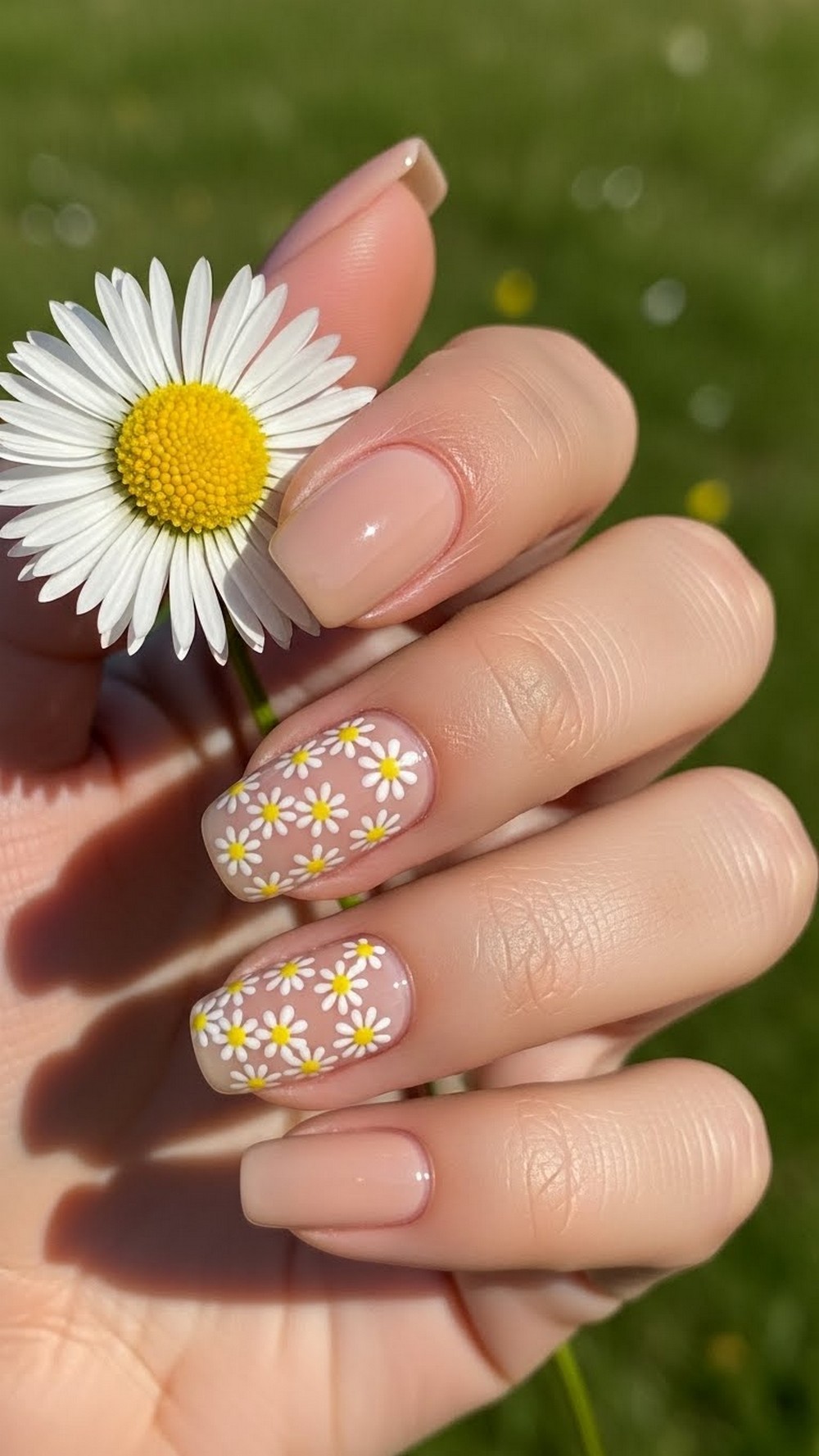 Chrome Daisy Accent Nails