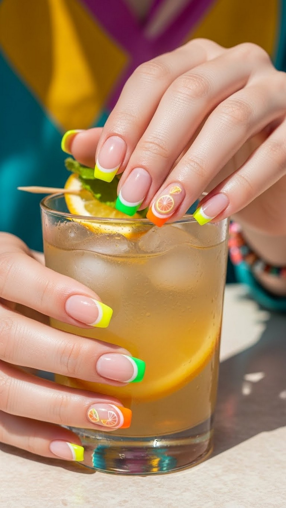 Citrus French Tip Bright Beach Vacation Nails