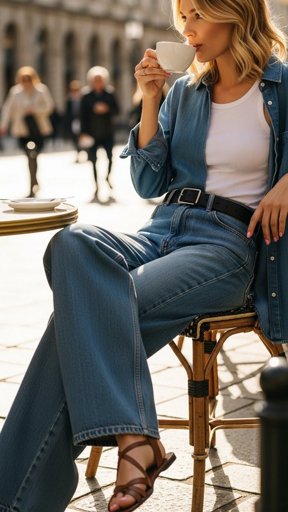 Double Denim Shirt and Wide Jeans Set