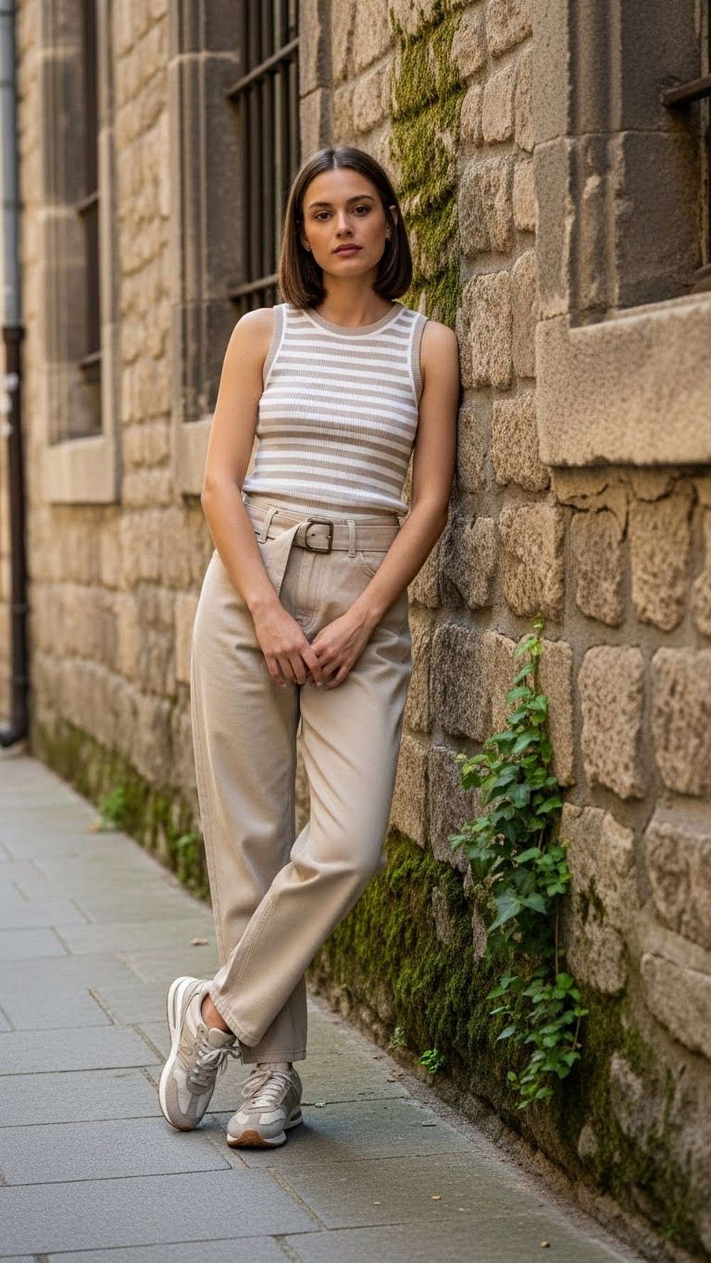 Ecru Dad Jeans and Striped Tank