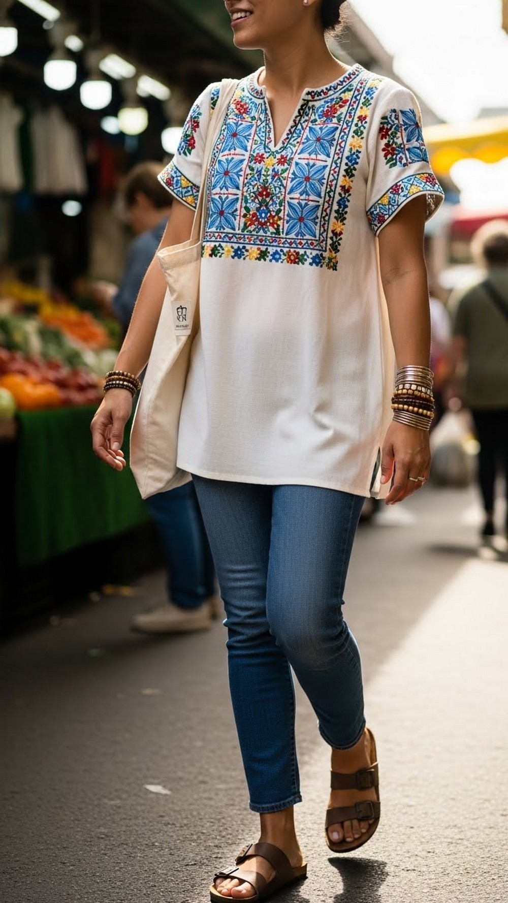 Embroidered Tunic and Slim Jeans