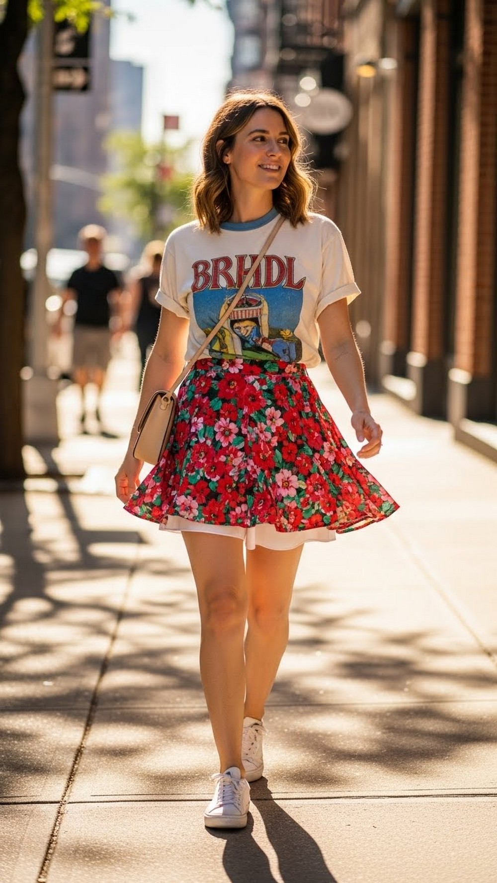 Floral Mini Skirt and Graphic Tee