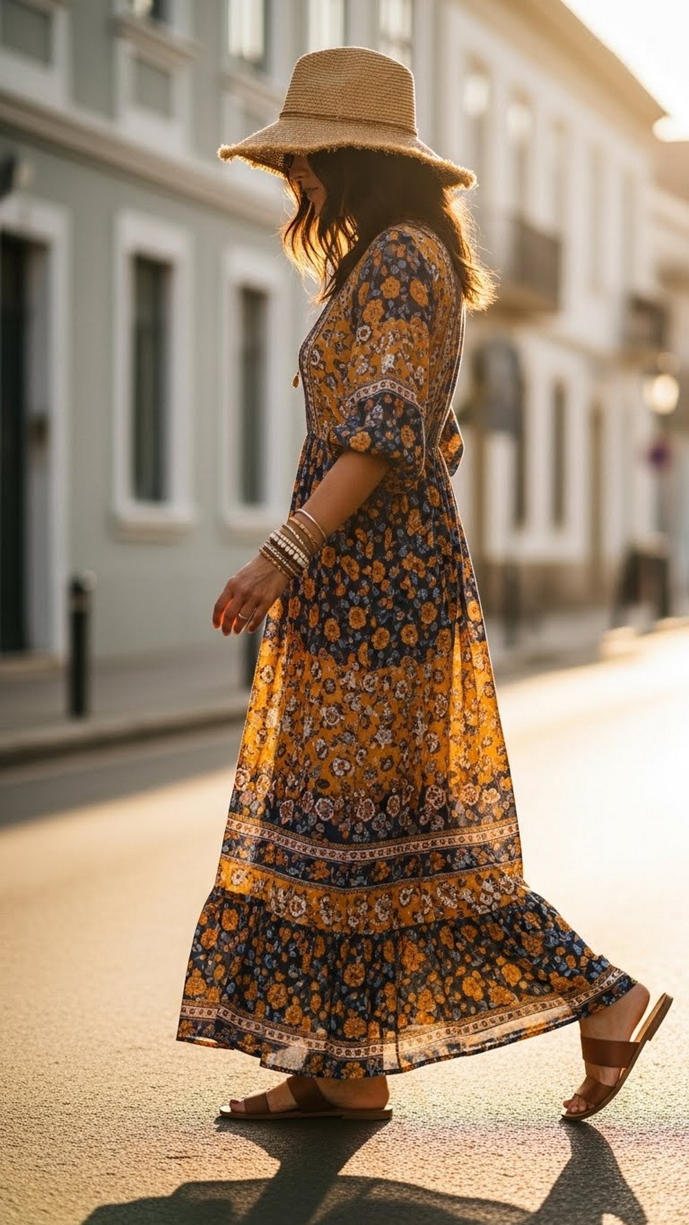 Flowy Maxi Dress and Woven Hat