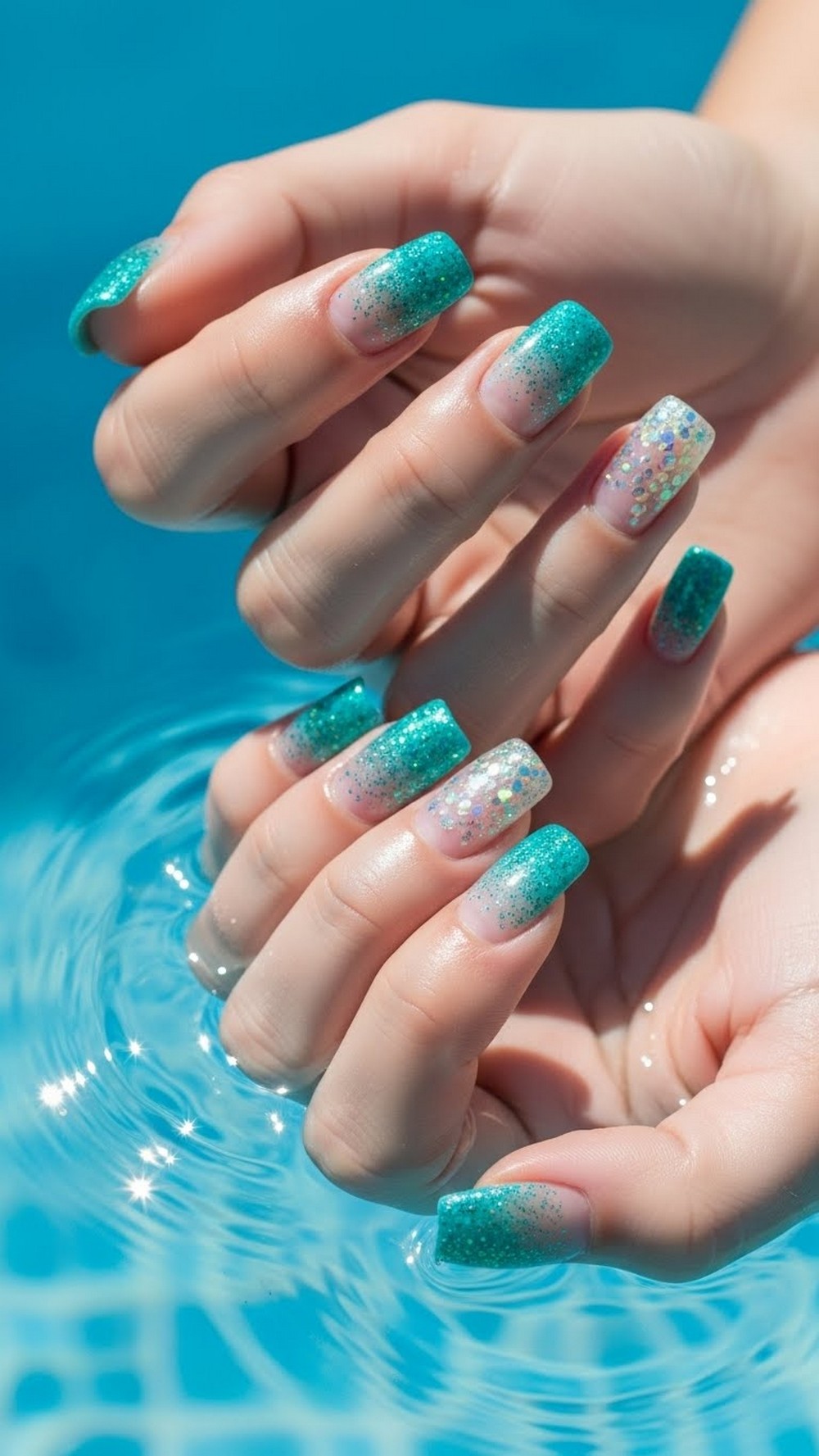Glitter Tide Bright Beach Vacation Nails