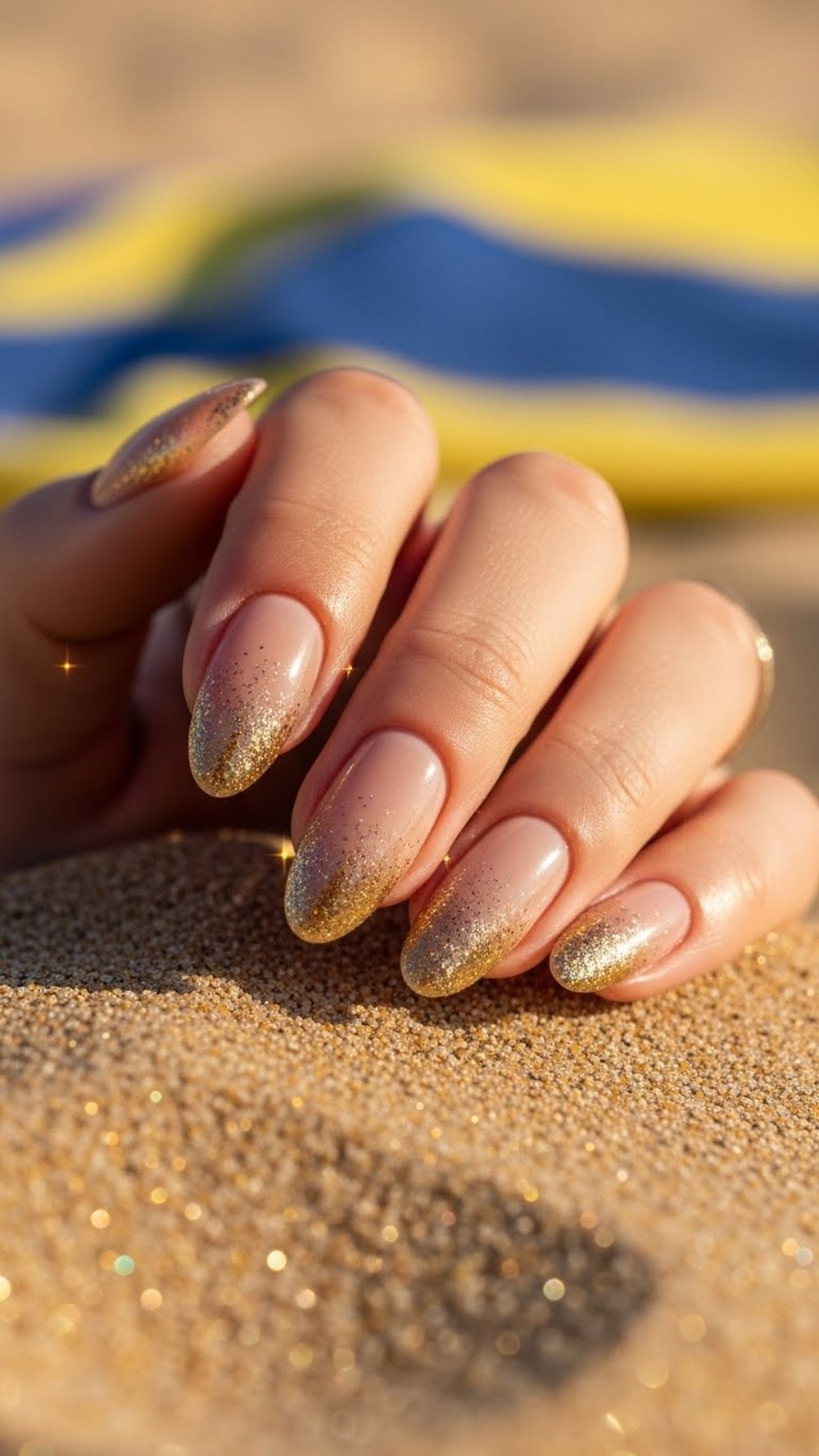 Golden Sand Chrome Glitter Nails