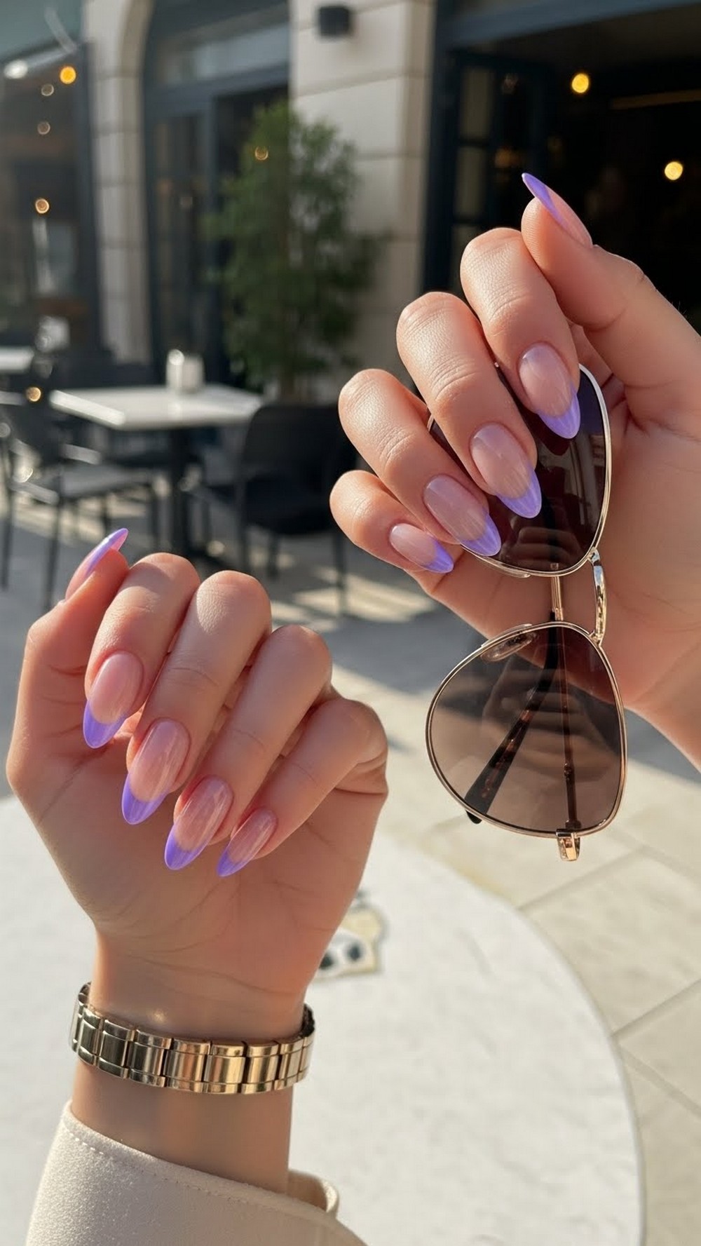 Lavender Aura Chrome French Tips