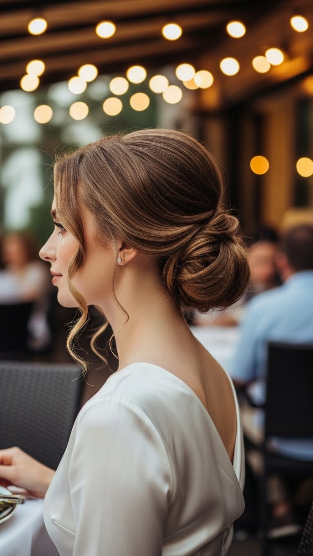 Low Beach Wave Bun with Tendrils