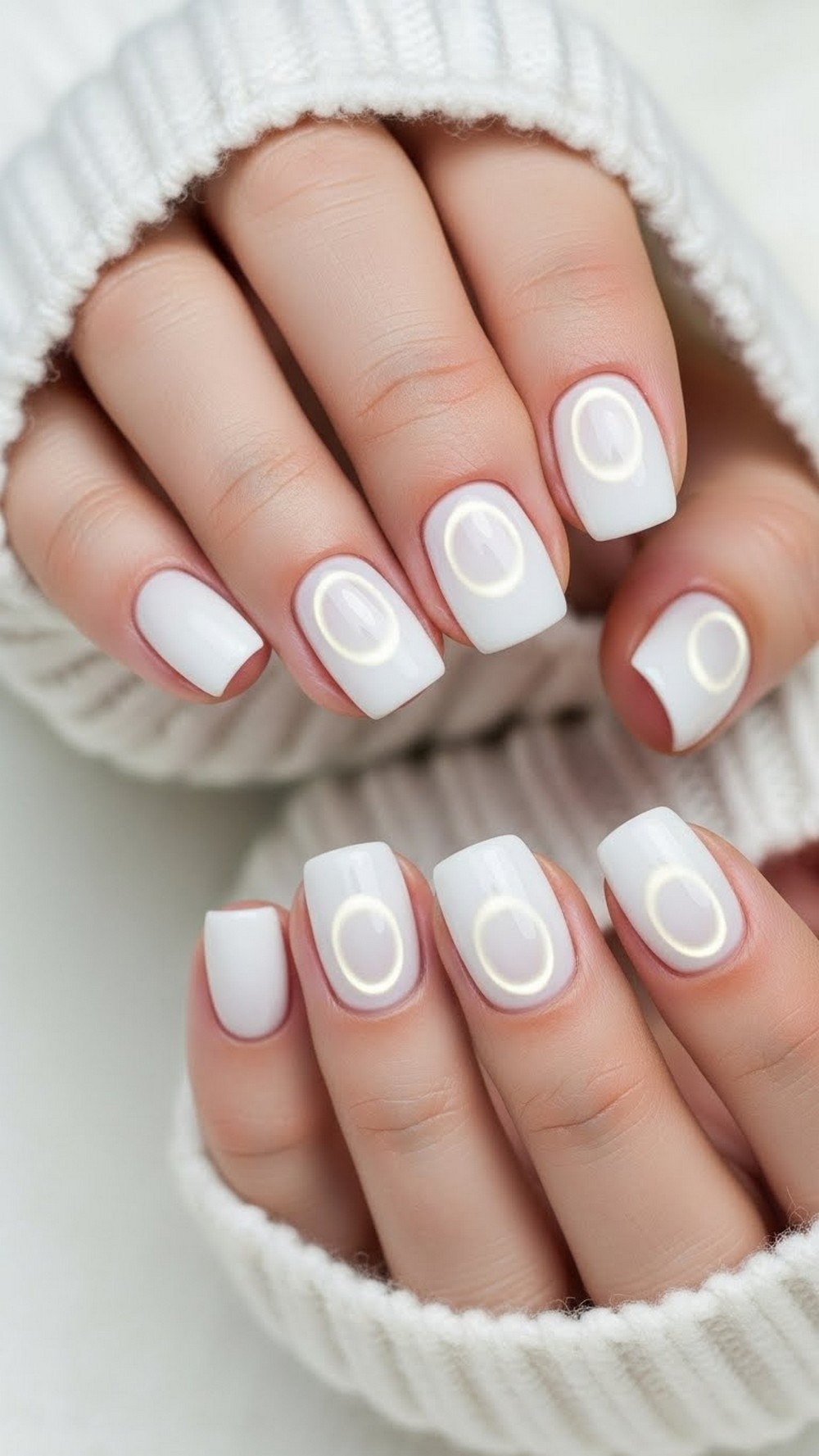 Milky White Halo Chrome Nails