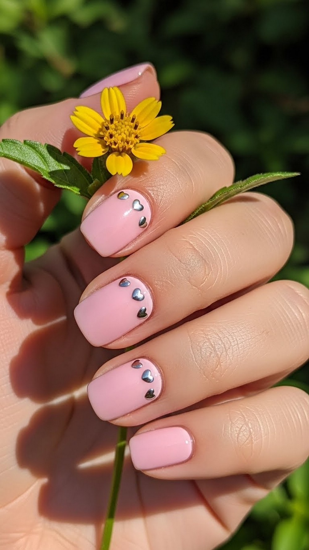 Mini Chrome Heart Accent Nails