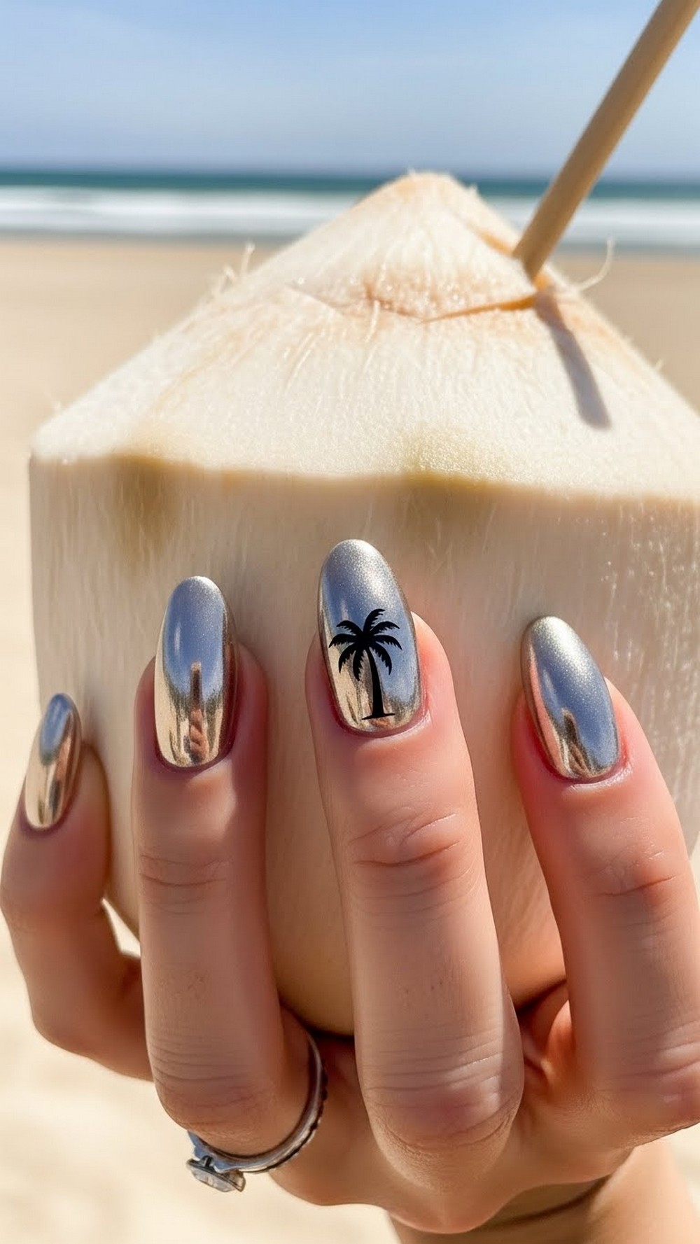 Palm Tree Chrome Accent Nail