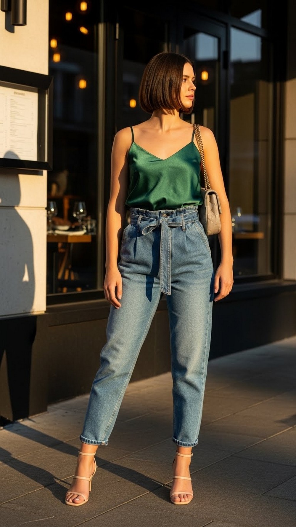 Paperbag Waist Jeans and Satin Cami