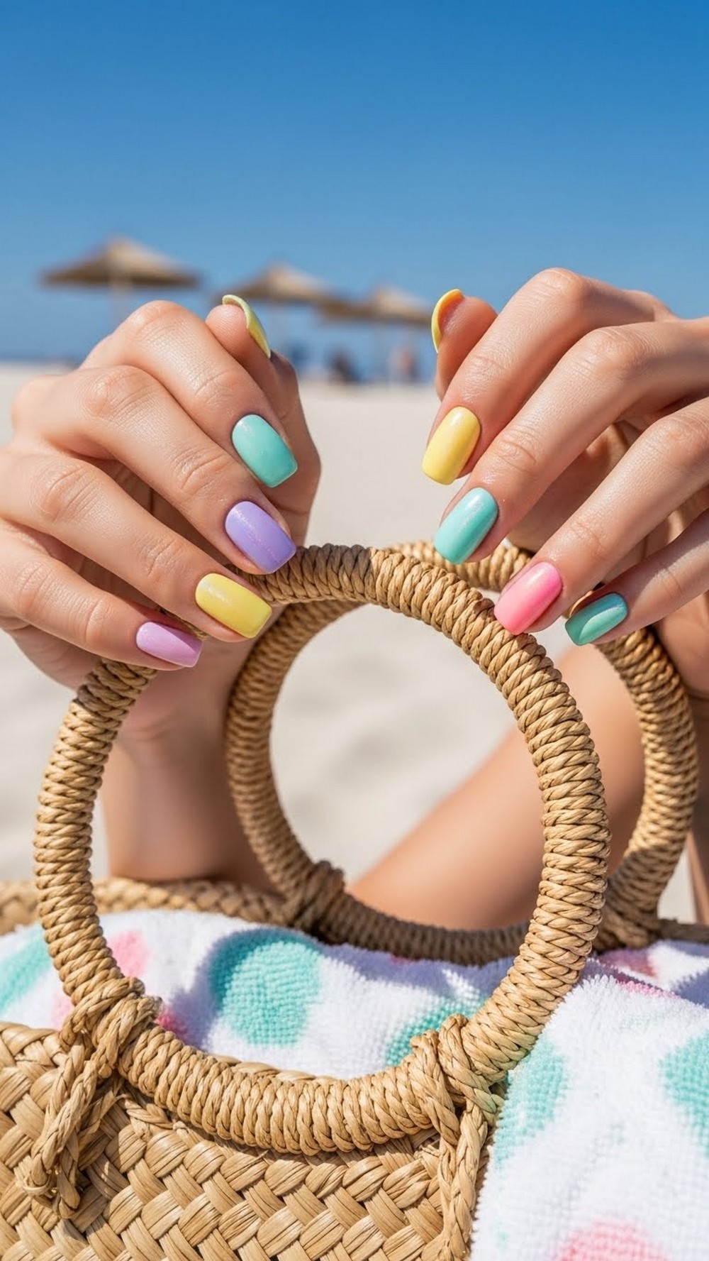 Pastel Rainbow Bright Beach Vacation Nails