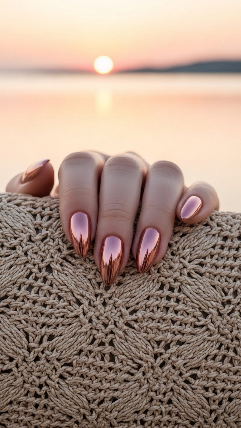 Rose Gold Chrome Almond Nails