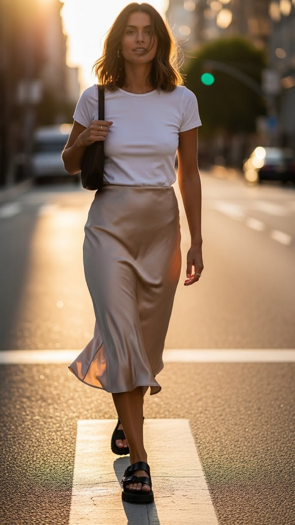 Satin Slip Skirt with Baby Tee