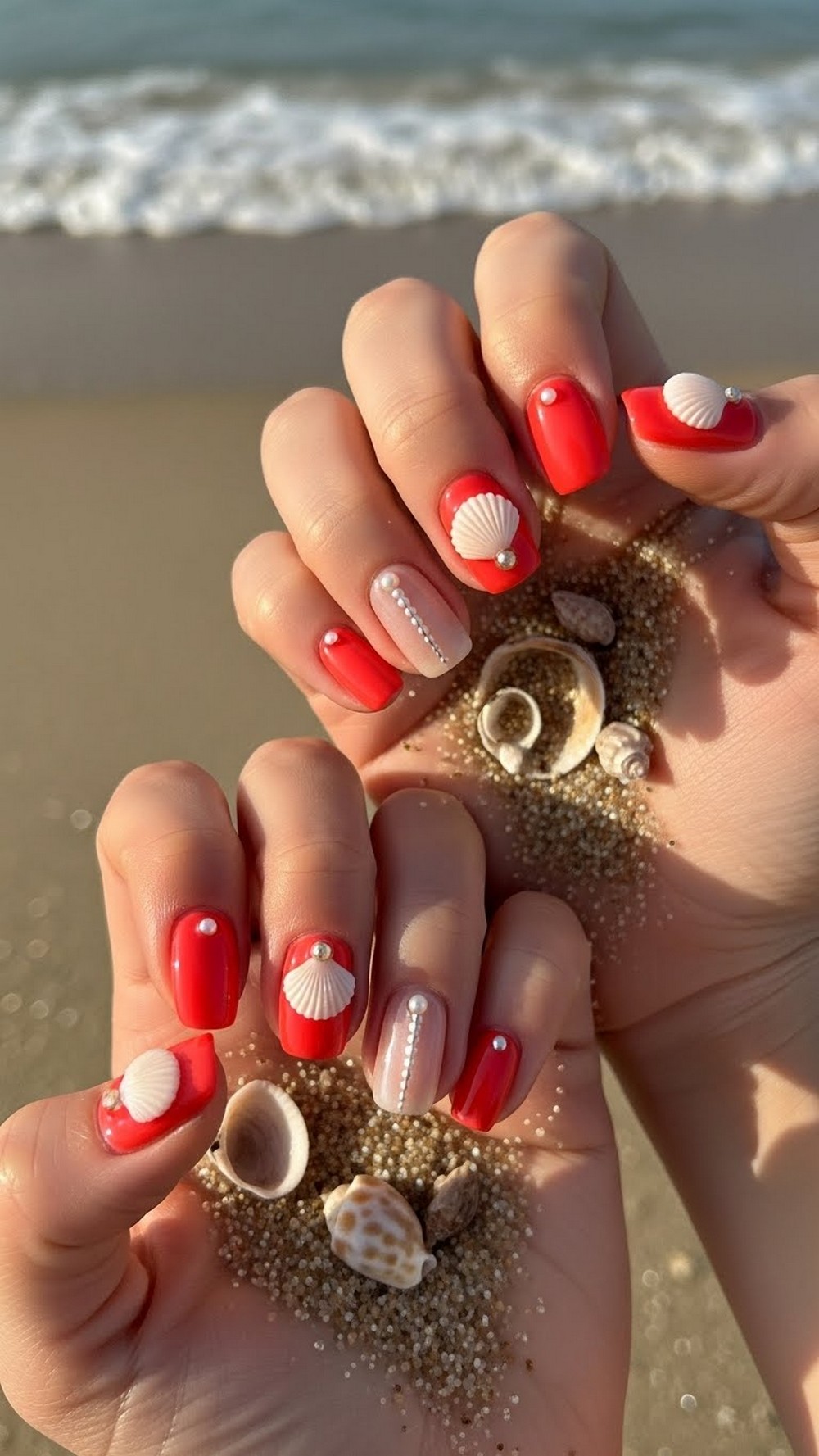 Seashell Charm Bright Beach Vacation Nails