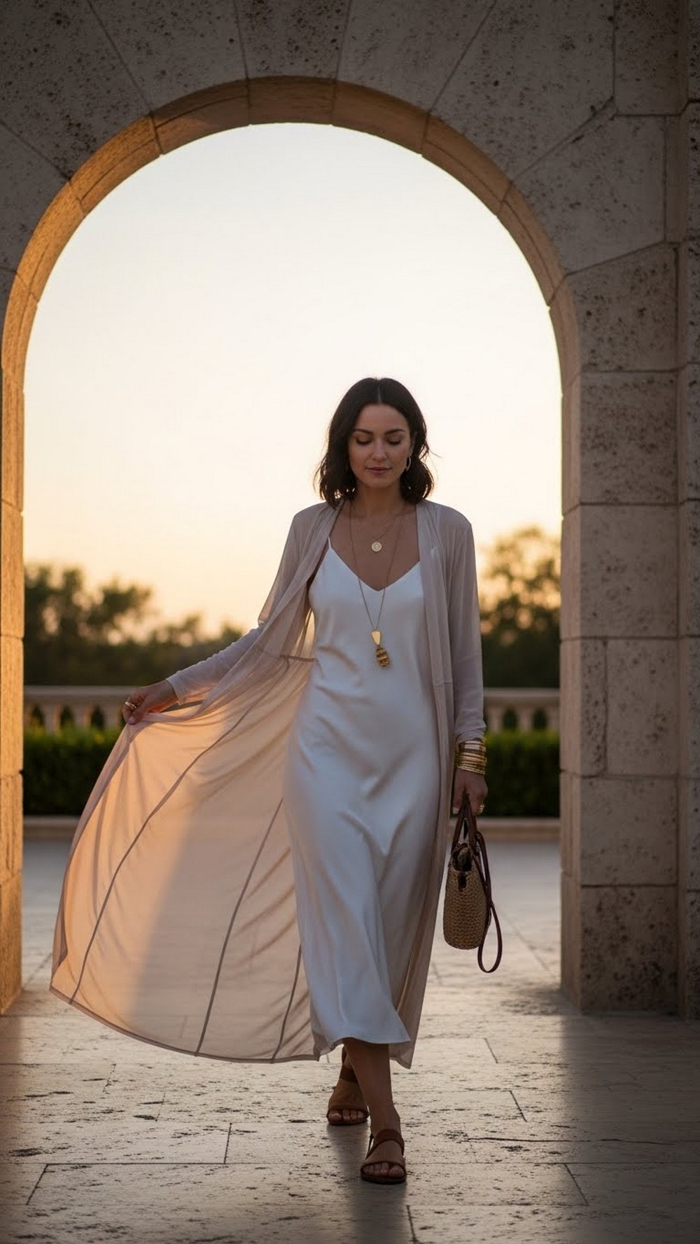 Sheer Duster over Slip Dress