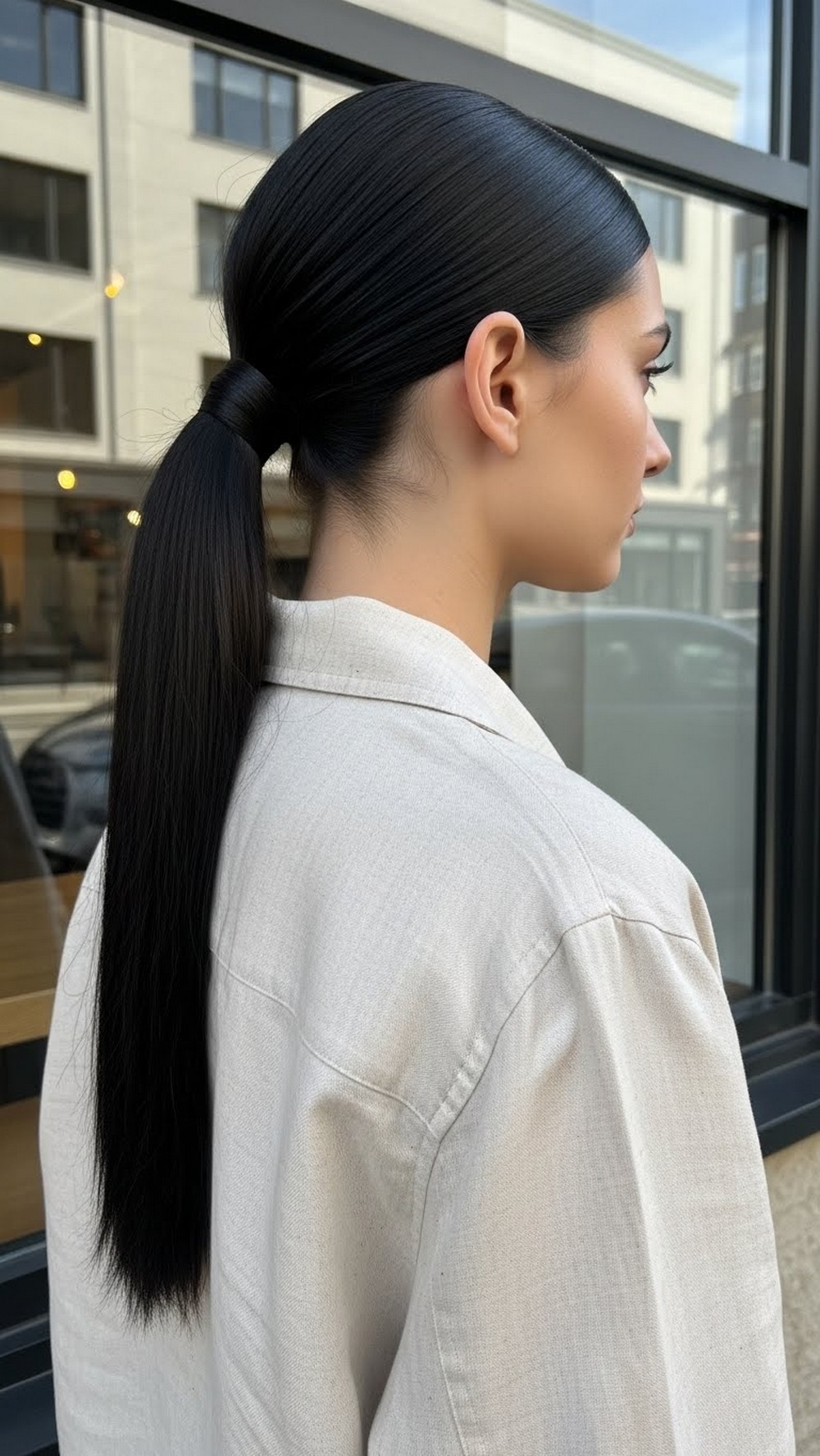 Sleek Low Pony with Middle Part
