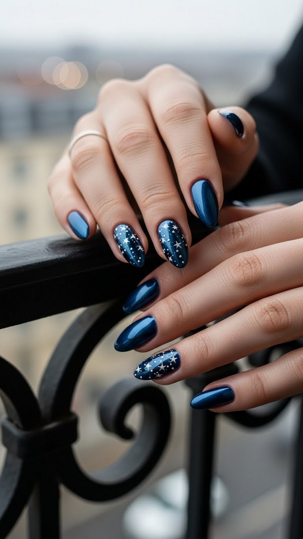 Starry Night Sky Chrome Nails