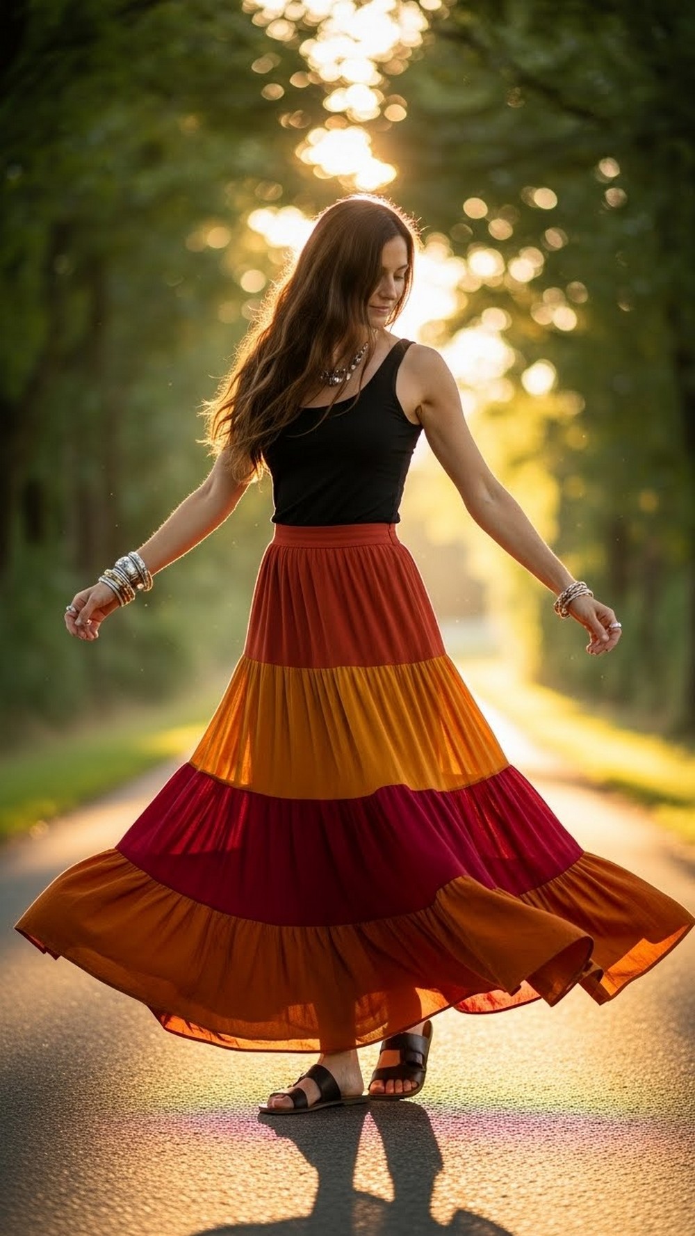 Tiered Maxi Skirt with Fitted Tank