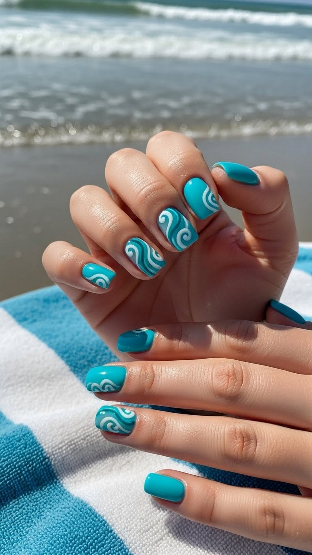 Turquoise Wave Bright Beach Vacation Nails