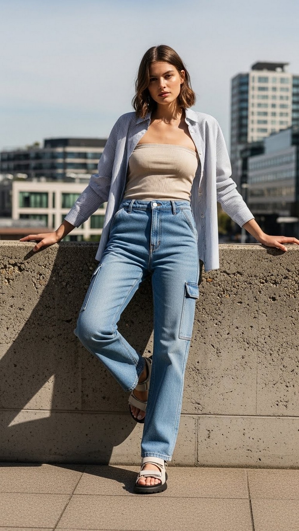 Utility Jeans and Ribbed Tube Top