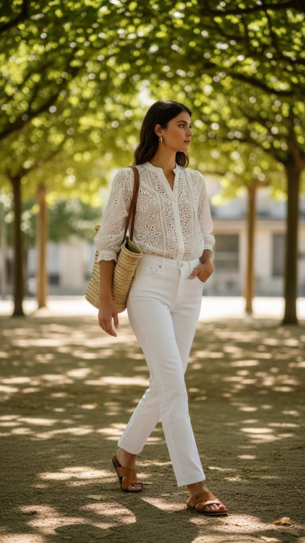 White Jeans and Broderie Blouse