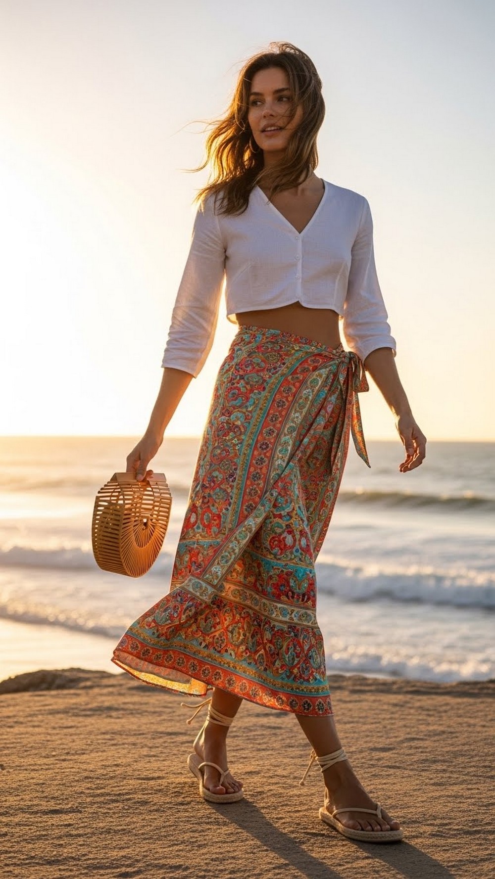 Wrap Skirt and Cropped Linen Blouse