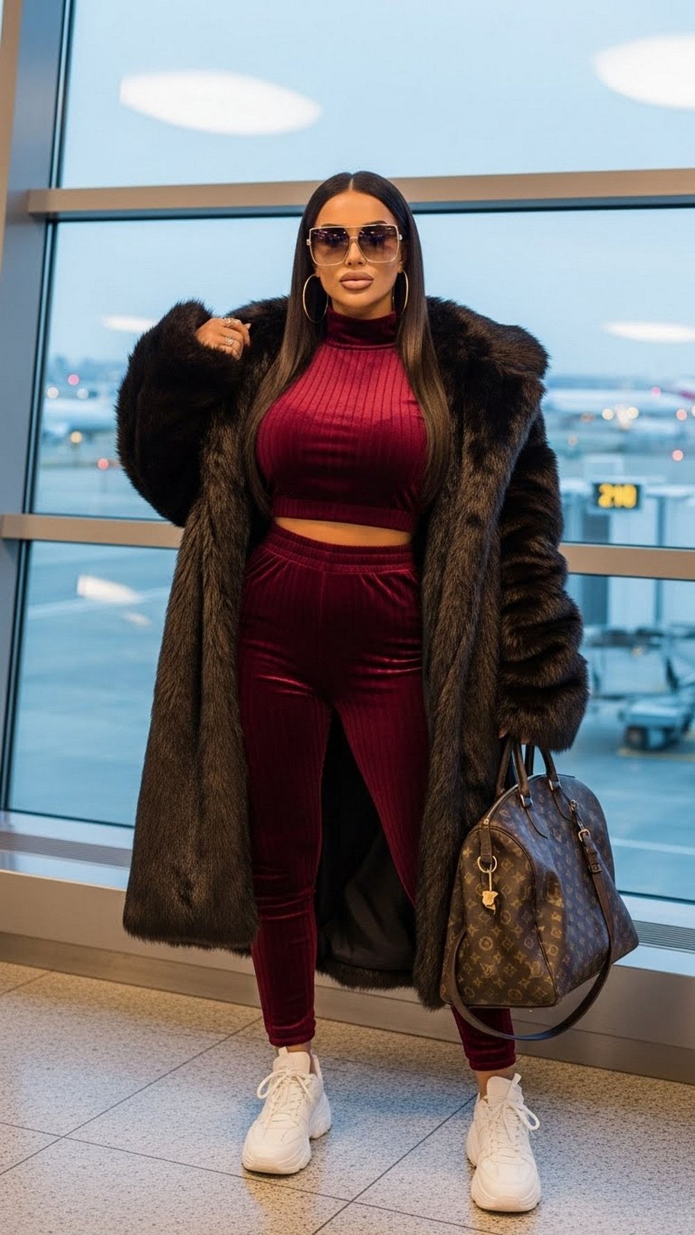 Airport Tracksuit and Massive Fur Coat