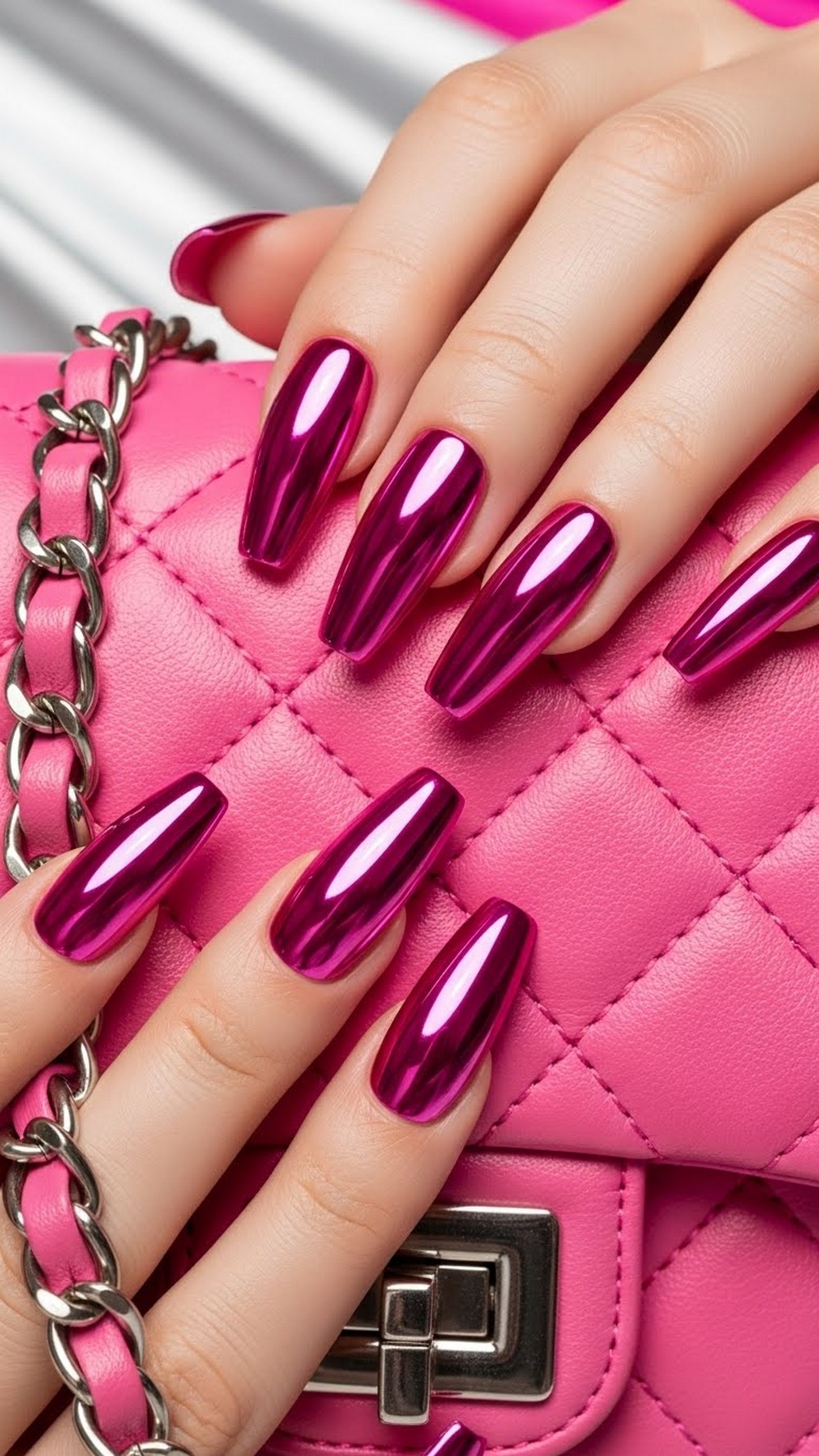 Barbie Pink Chrome Coffin Nails