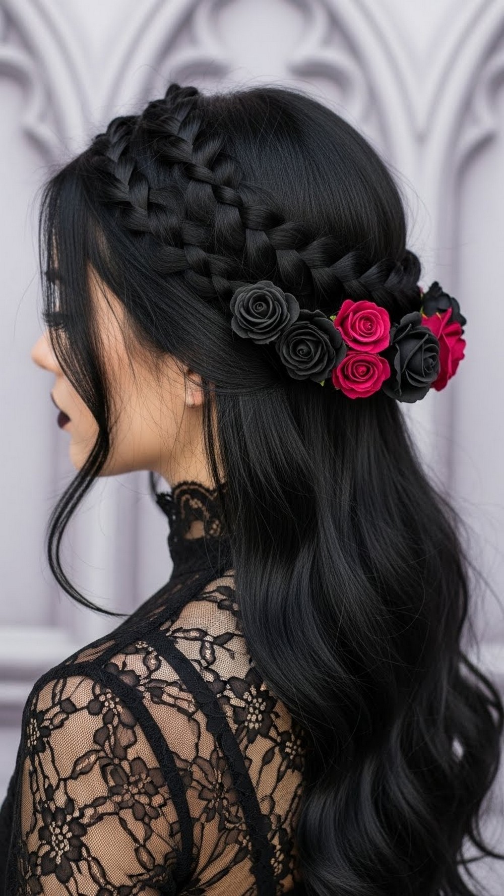 Braided Black Rose Crown