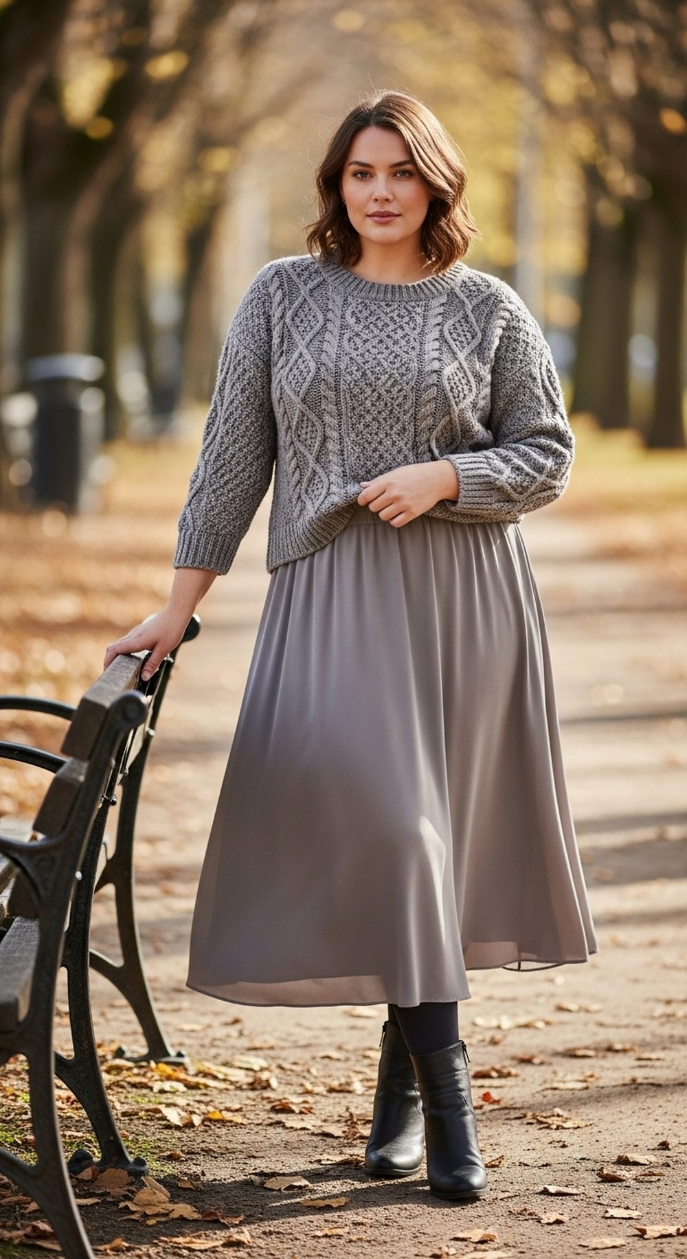 Cable Knit Sweater and Midi Skirt