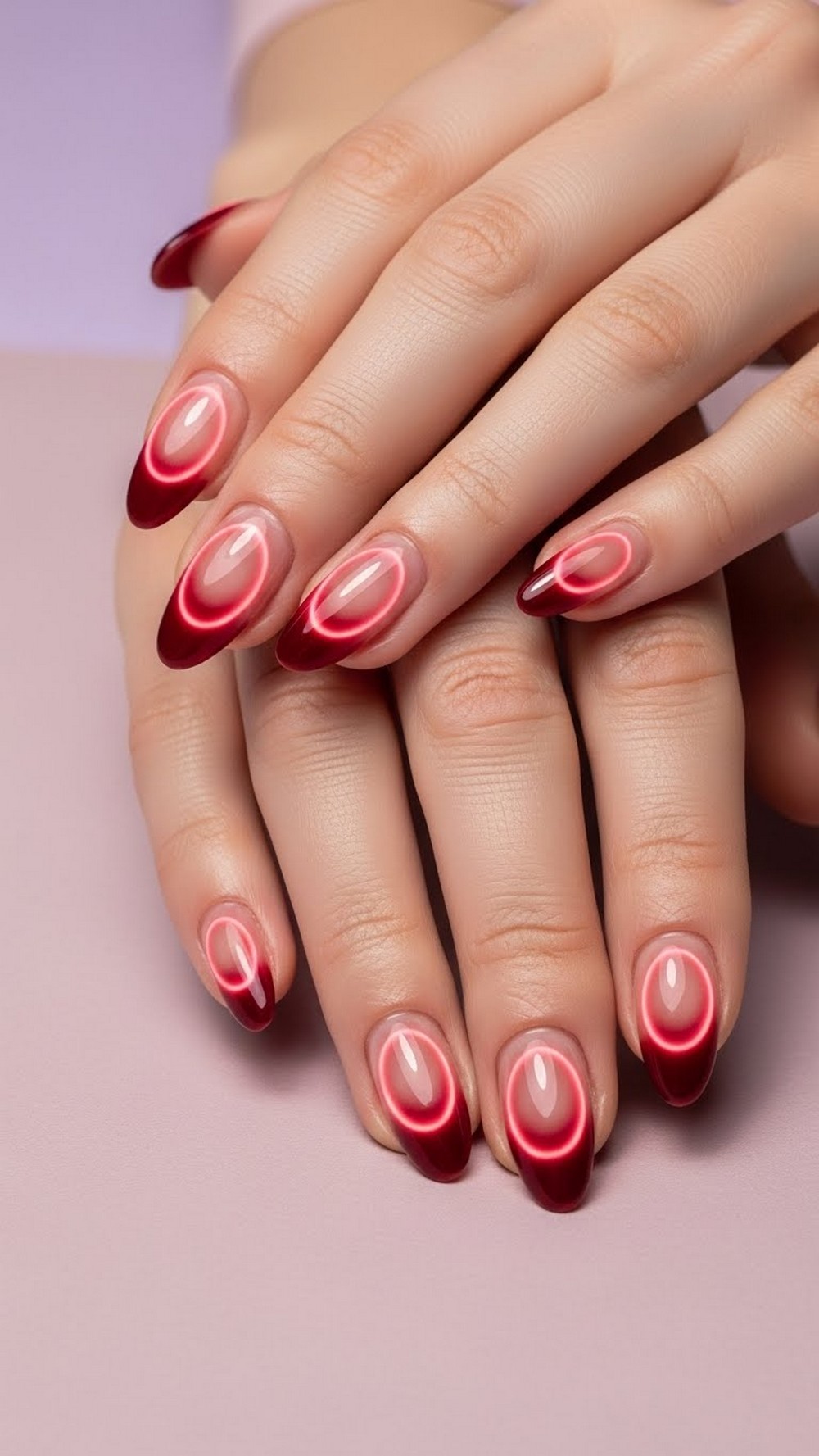 Cherry Chrome Aura Nails