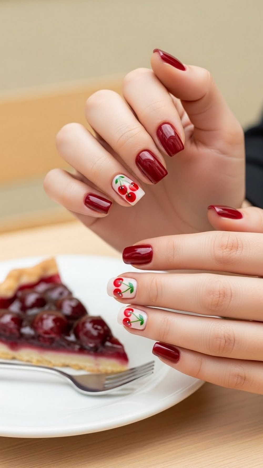 Cherry Fruit Art with Cherry Chrome Base Nails
