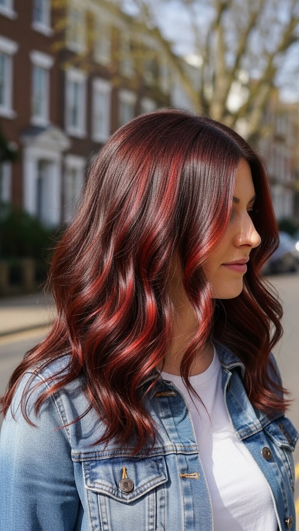 Cherry Red Highlights on Brown Hair Color