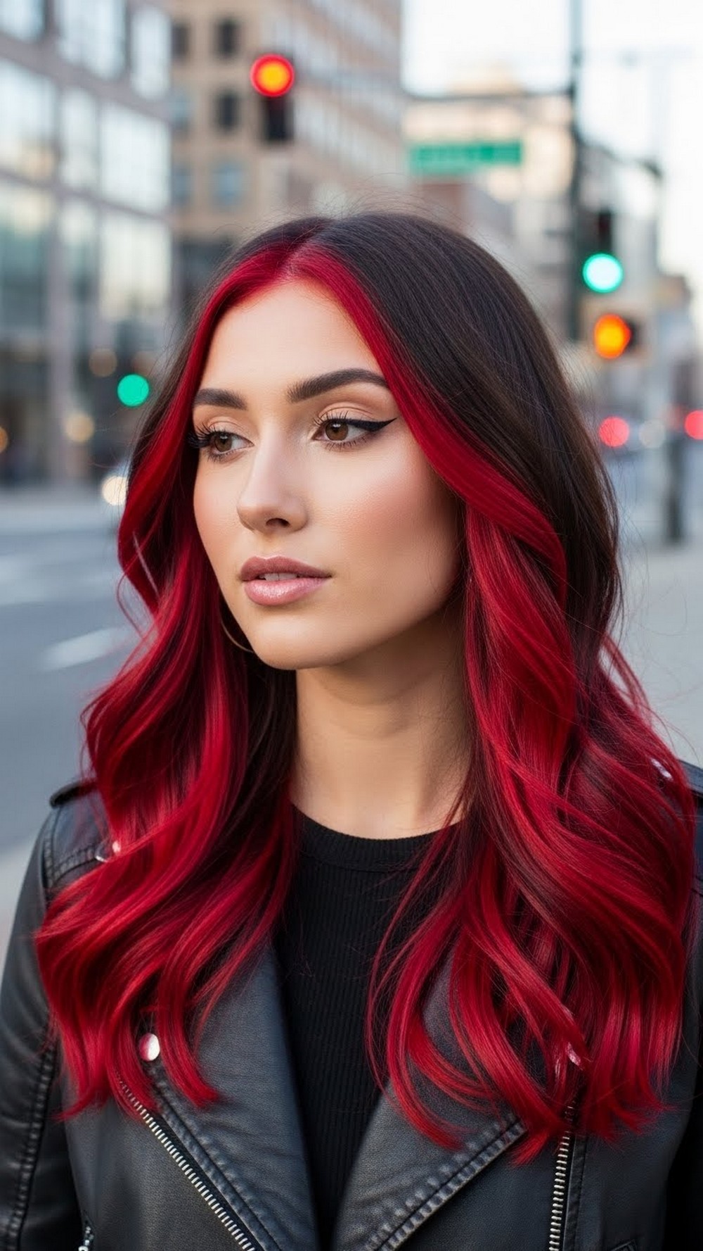 Cherry Red Money Piece Hair Color