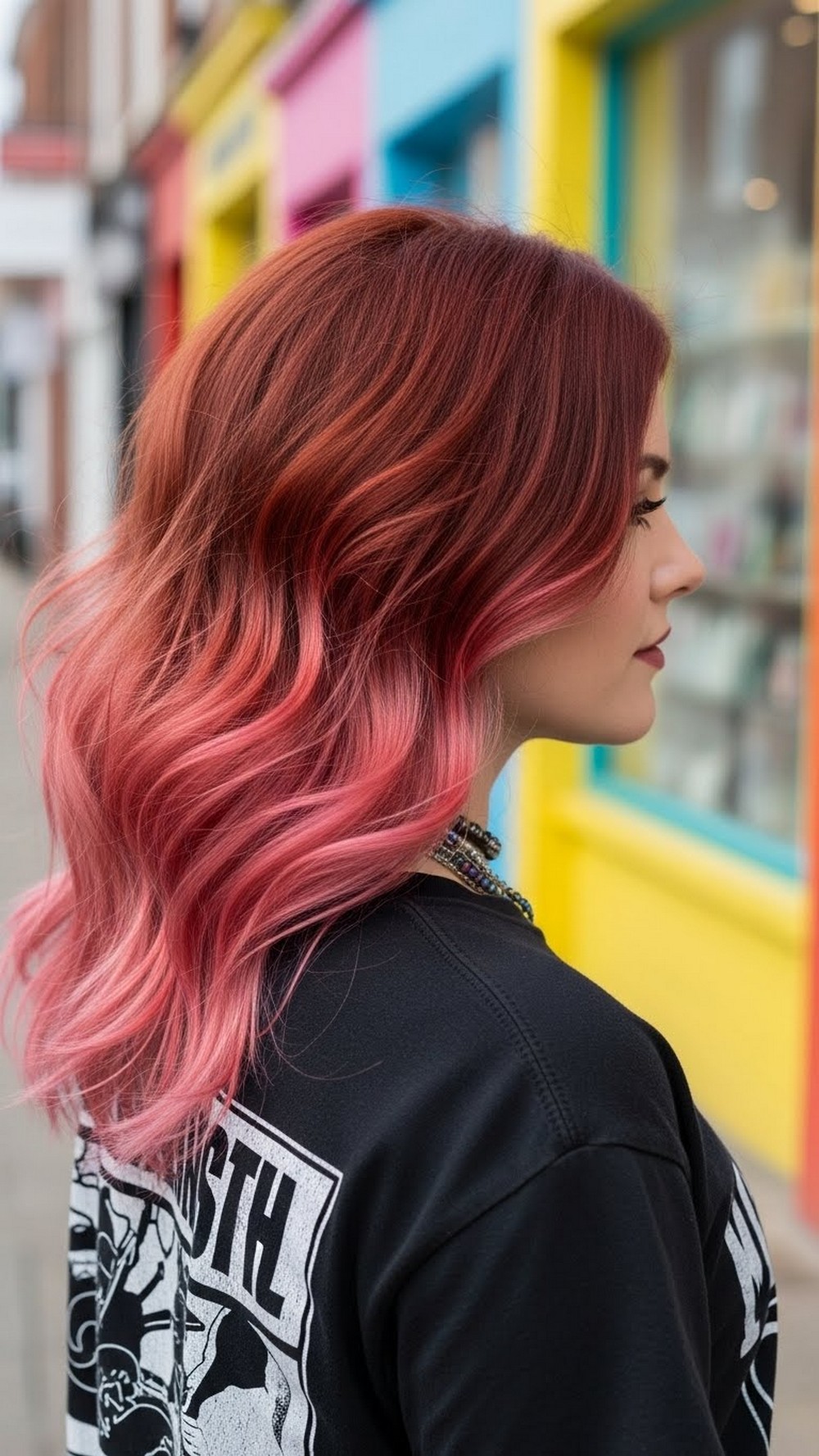 Cherry Red with Pink Peekaboo Hair Color