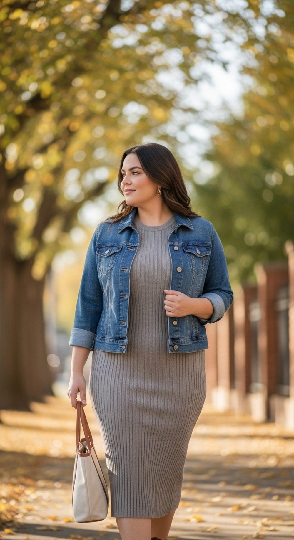 Denim Jacket over Knit Midi Dress