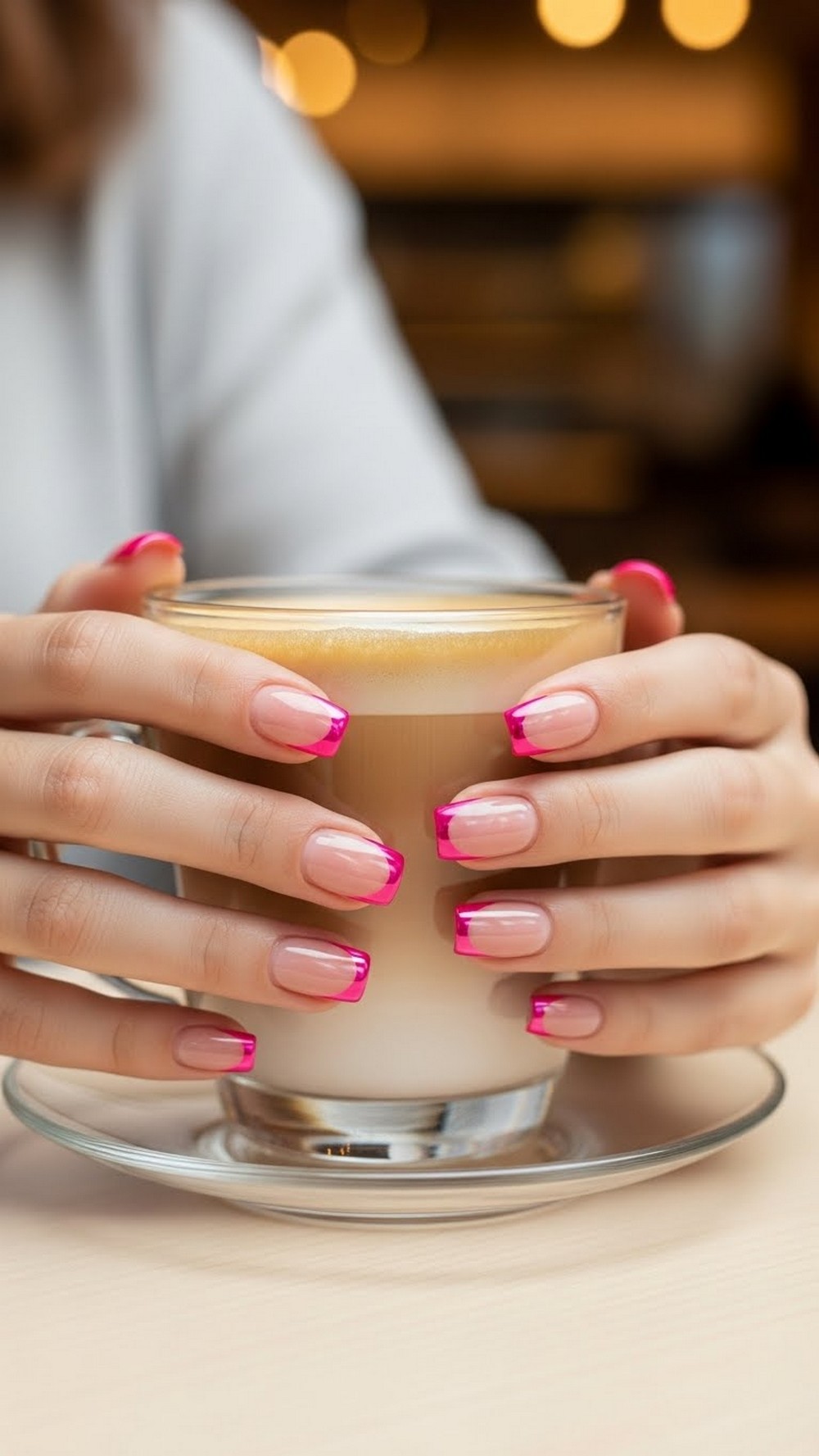 Hot Pink Chrome French Tip Chrome Nails