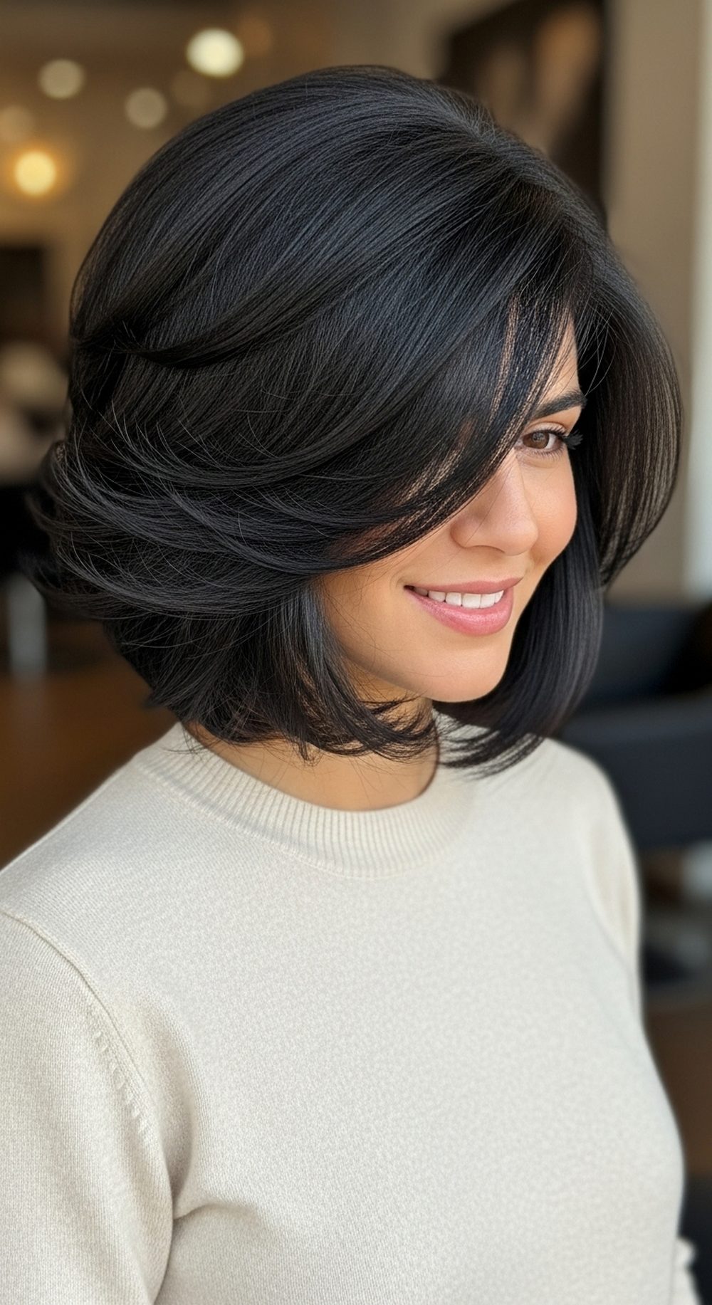Italian Bob with Layered Flicked Out Ends