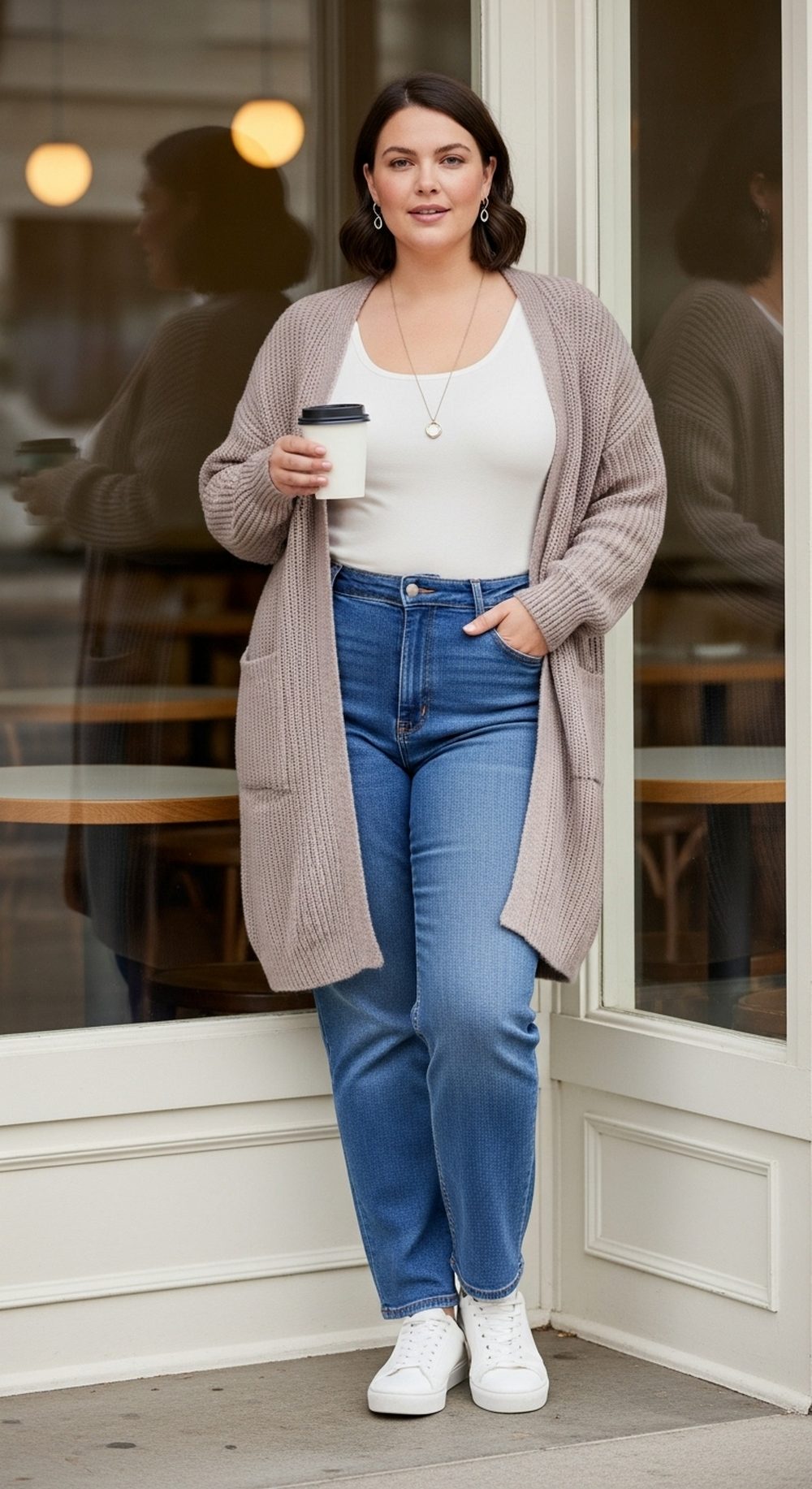Long Cardigan, Tank, and Straight Leg Jeans