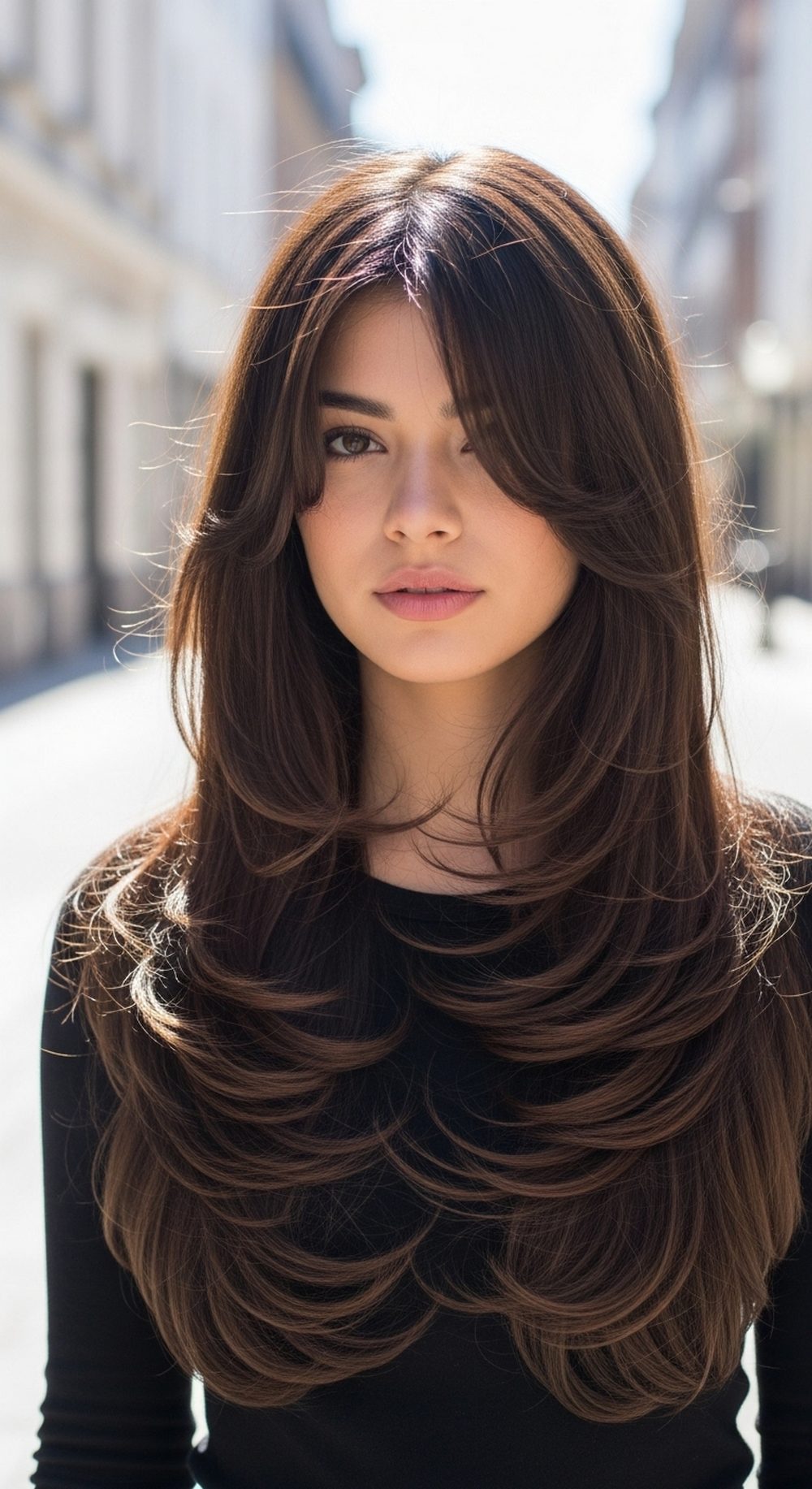 Long Soft Wolf Cut with Curtain Bangs