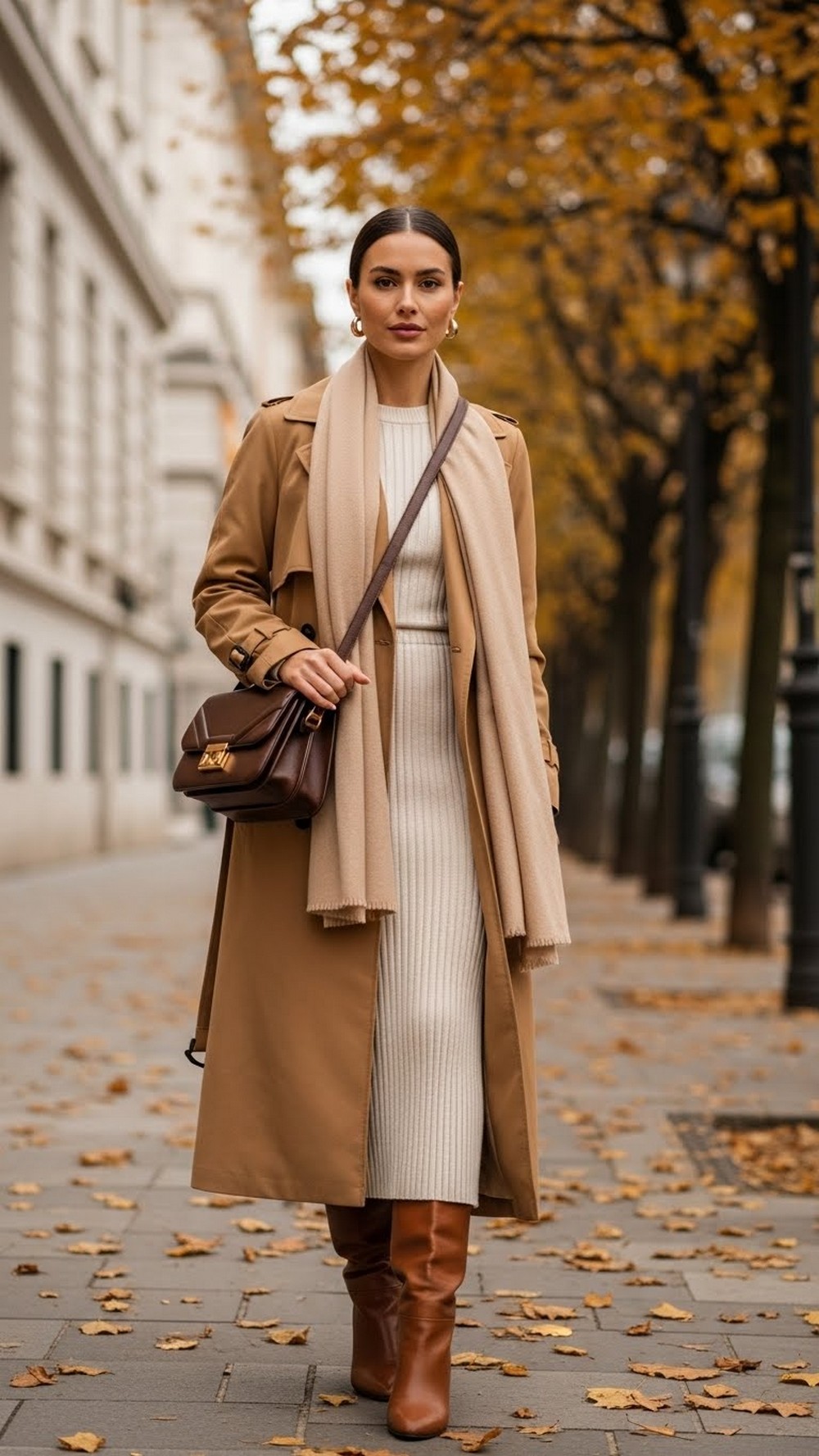 Long Trench Coat with Knit Dress