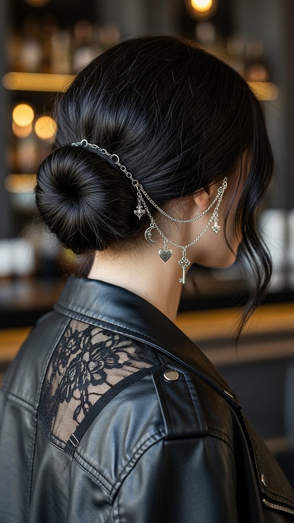 Messy Low Bun with Chains and Charms