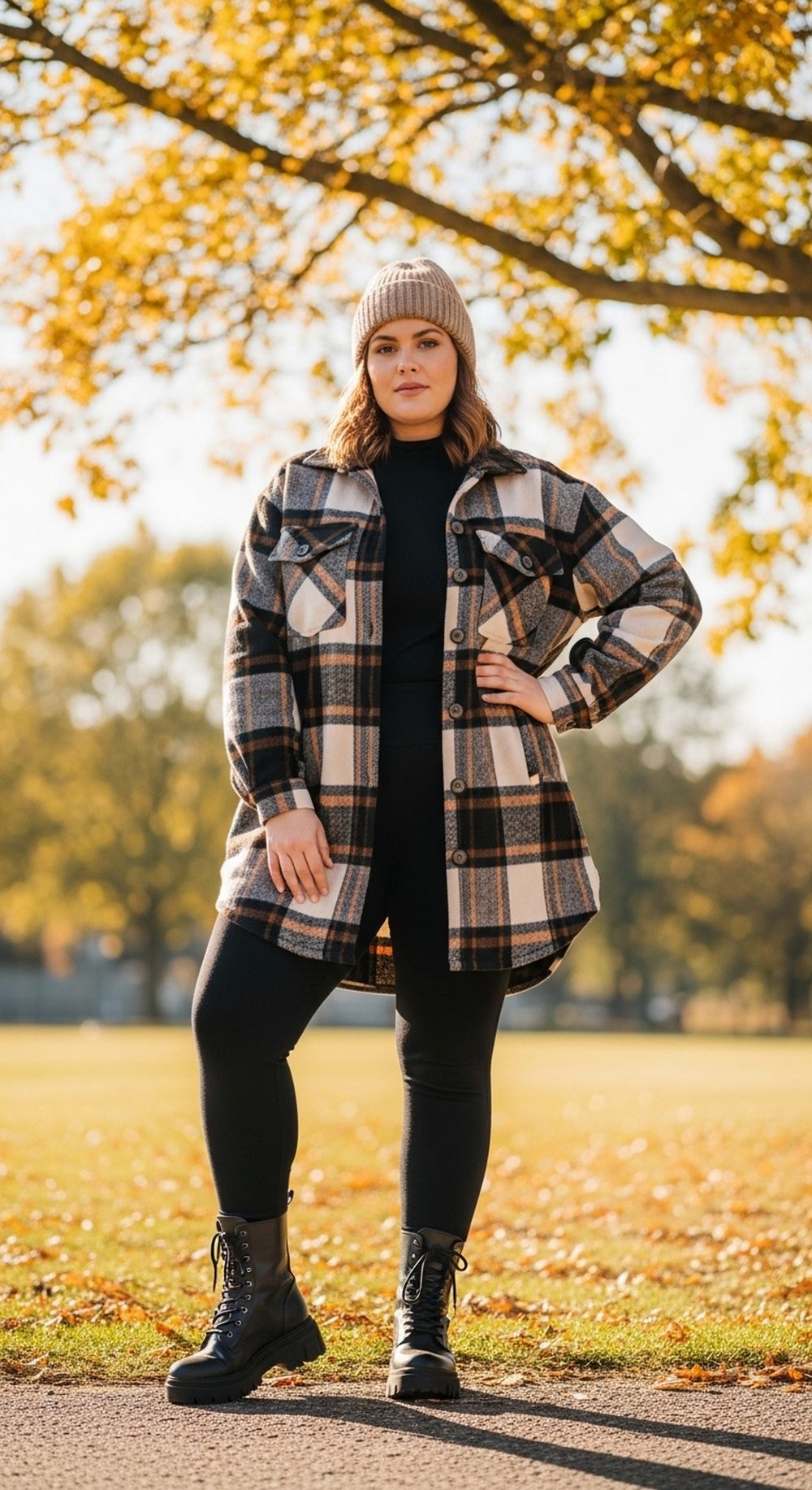 Plaid Shacket over All Black Base