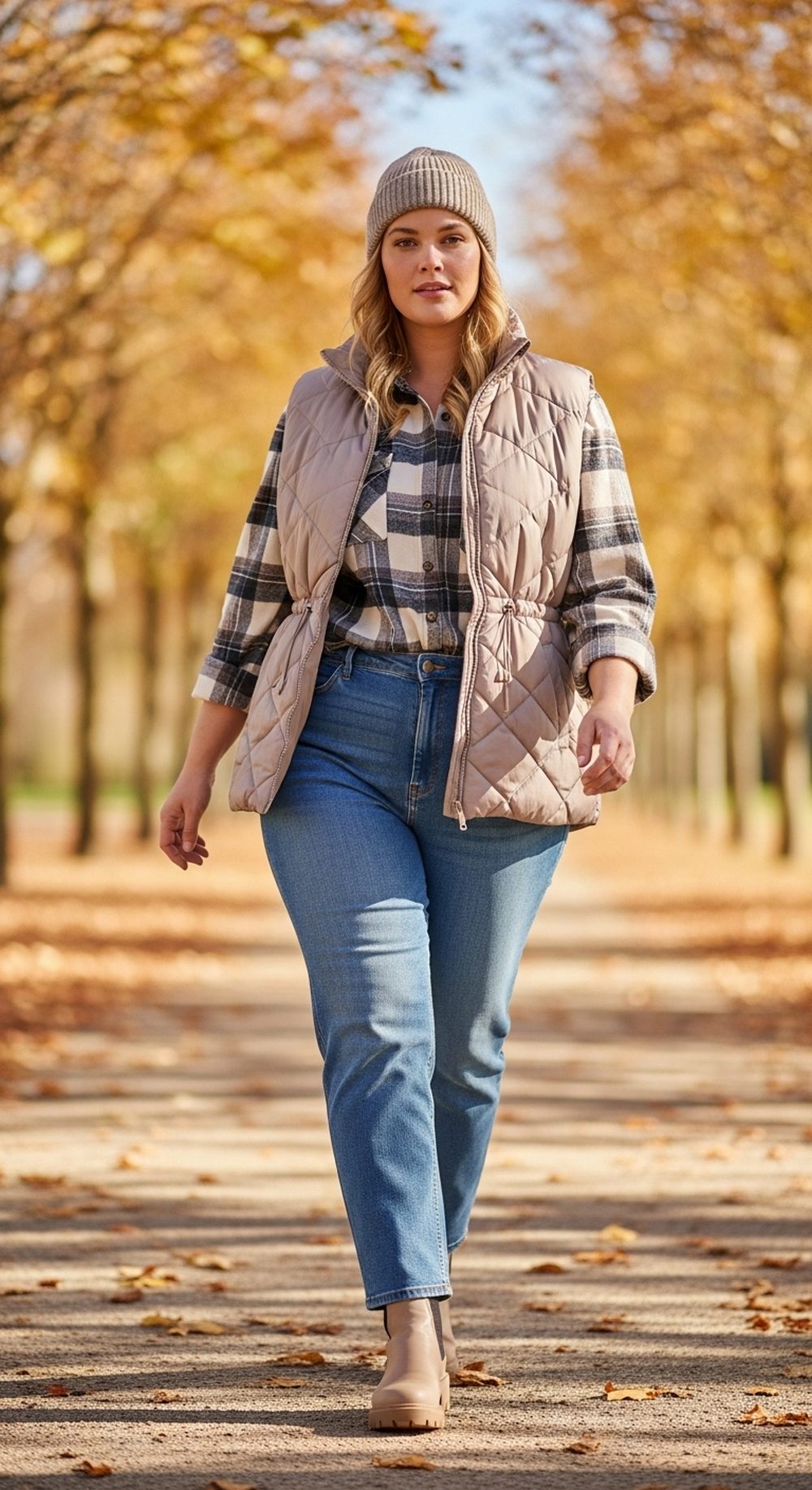 Puffer Vest with Flannel and Jeans