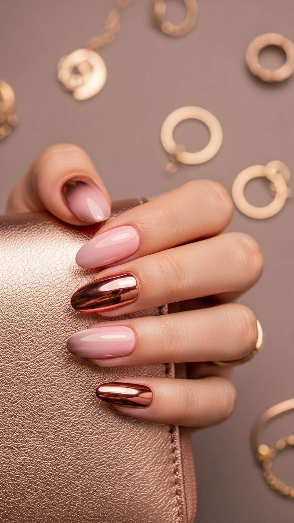 Rose Gold Pink Chrome Ombre Nails