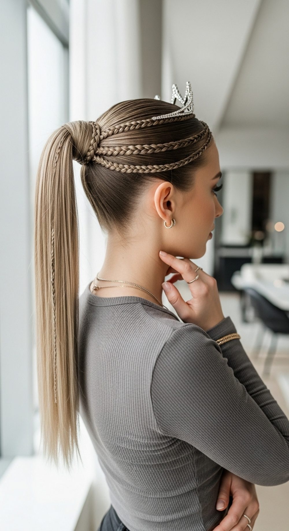 Sleek High Pony with Braided Base Detail